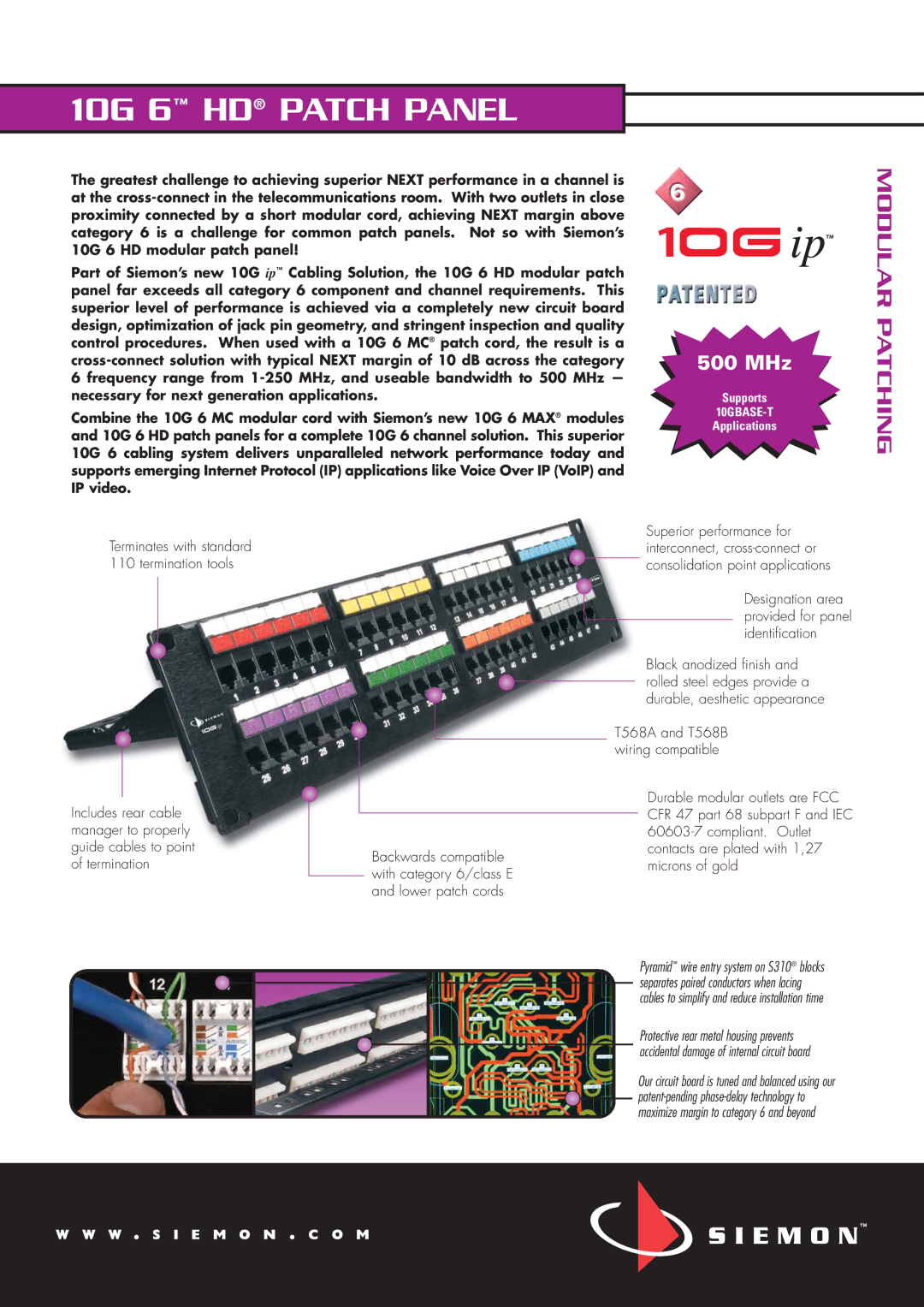 The Siemon Company manual 10G 6 HD Patch Panel, Modular Patching, 500 MHz 