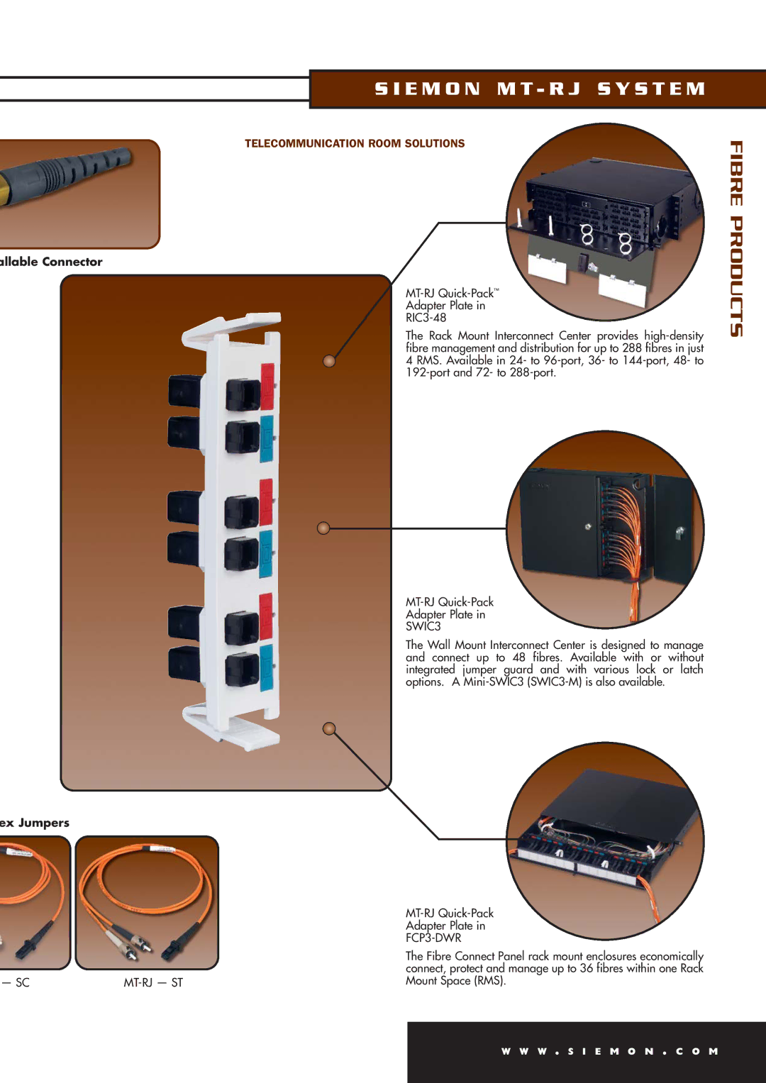 The Siemon Company MT-RJ manual Allable Connector, Ex Jumpers, FCP3-DWR, Mt-Rj St 