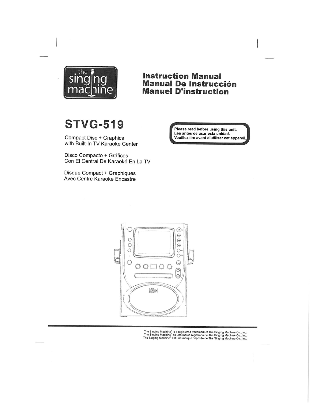 The Singing Machine Compact Disc - Graphics with Built-In TV Karaoke Center, STVG-519 manual 