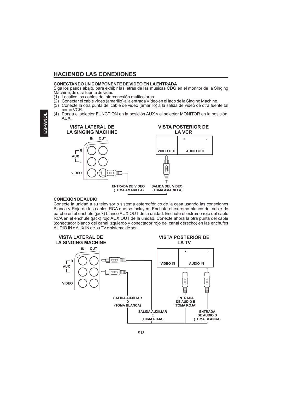 The Singing Machine iSM-1010 manual Conectando UN Componente DE Video EN LA Entrada, Conexión DE Audio 