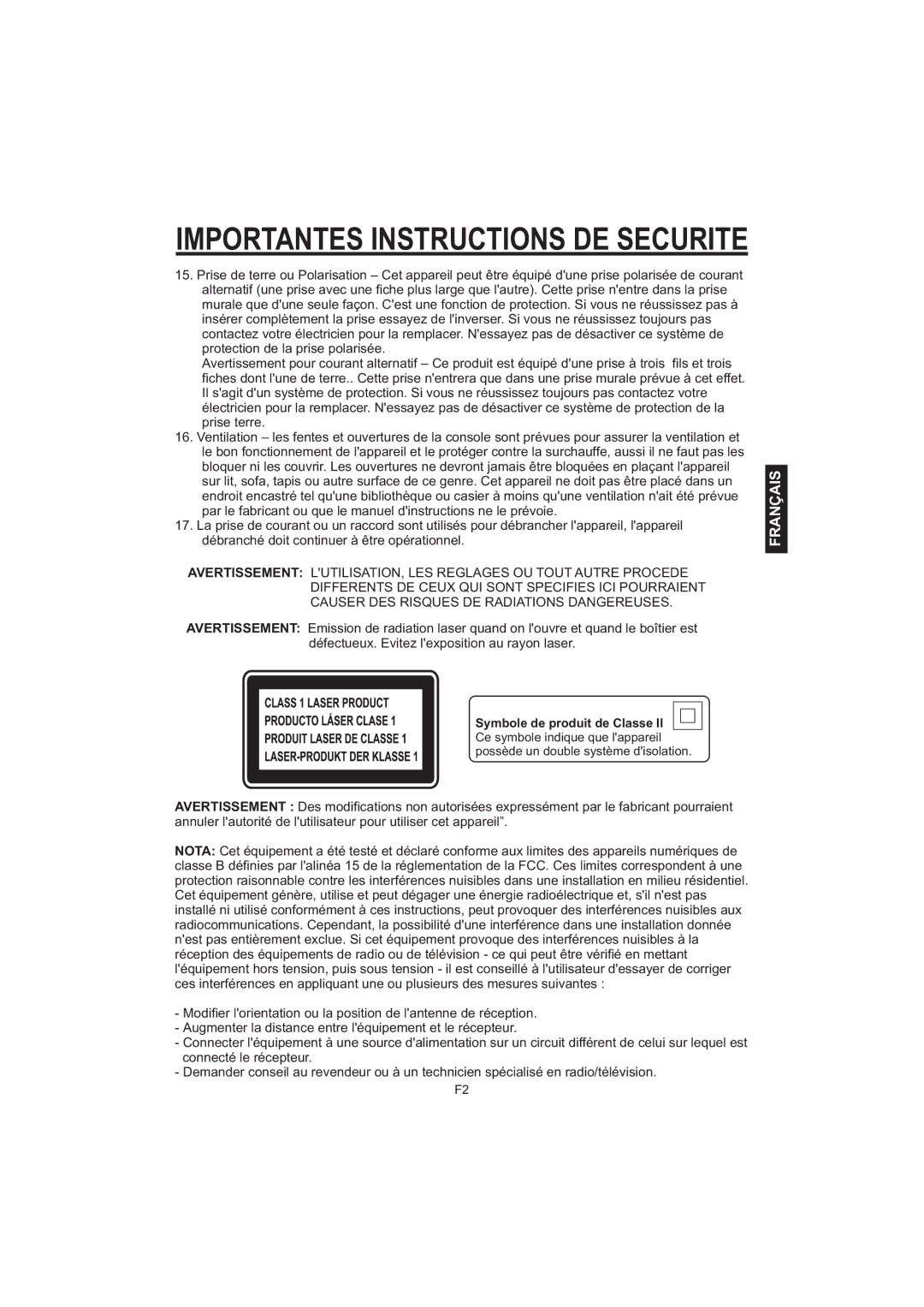 The Singing Machine iSM-1010 manual Importantes Instructions DE Securite 