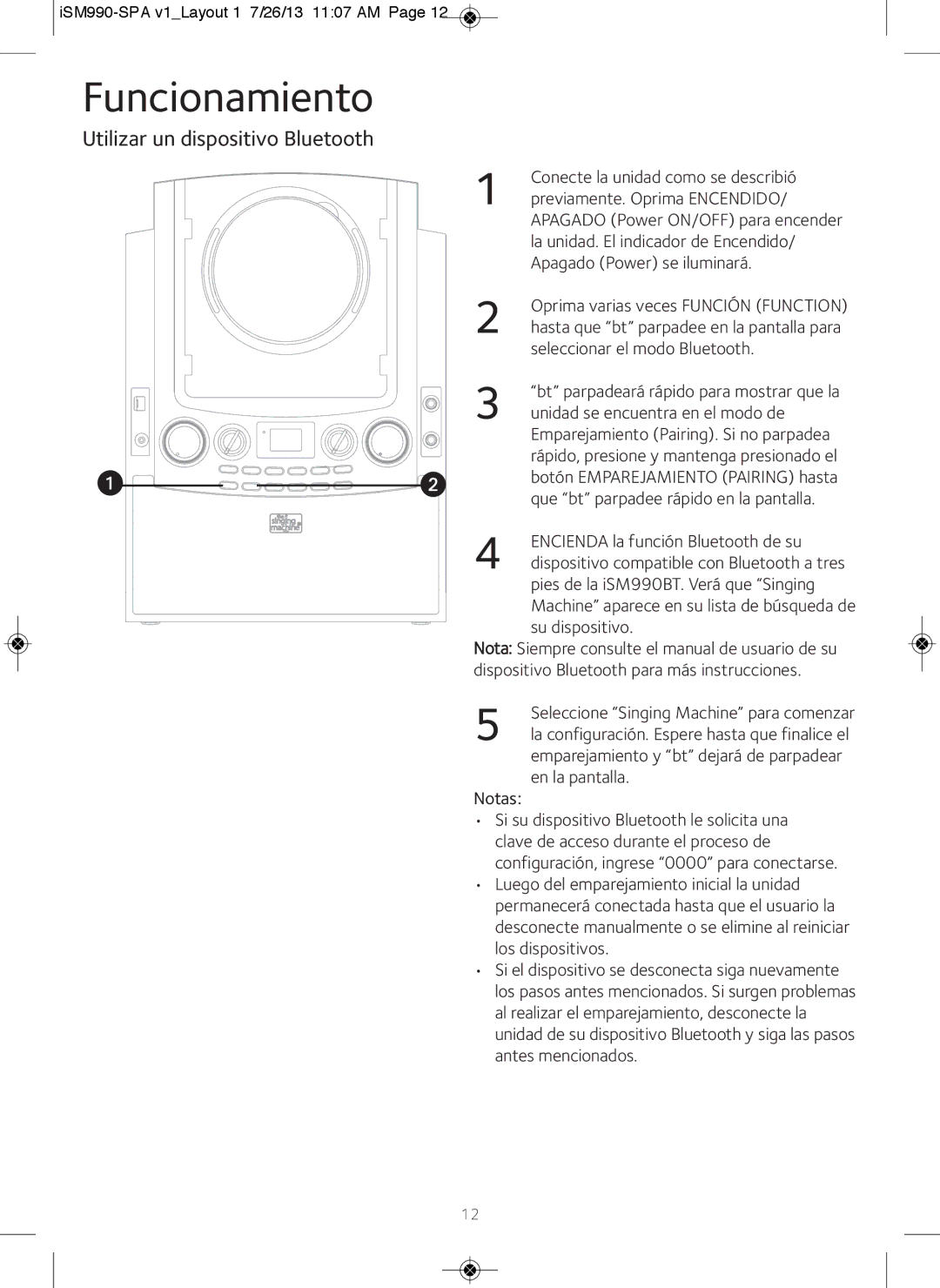 The Singing Machine iSM990BT instruction manual Utilizar un dispositivo Bluetooth 