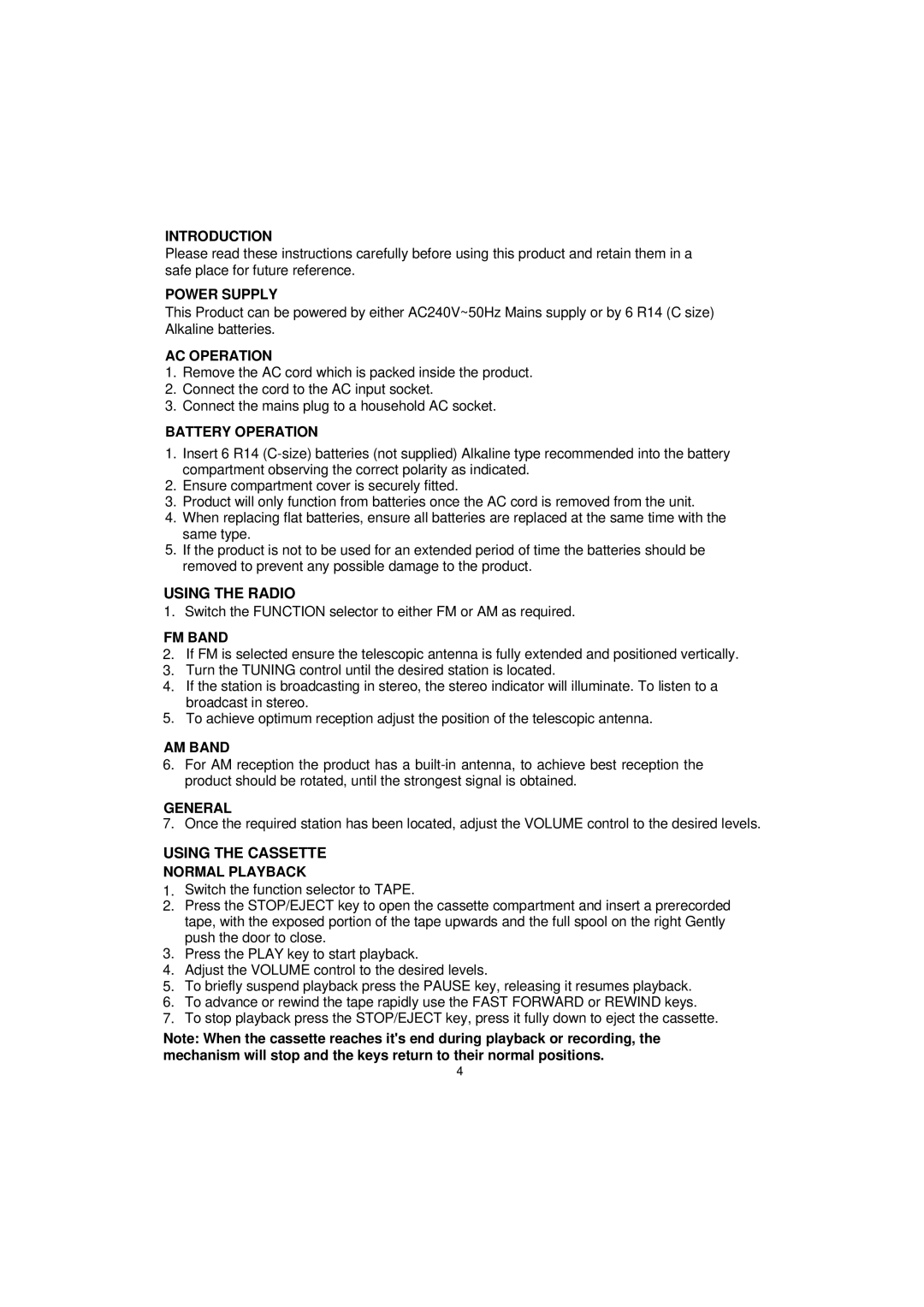 The Singing Machine SMB-635 instruction manual Using the Radio, Using the Cassette 