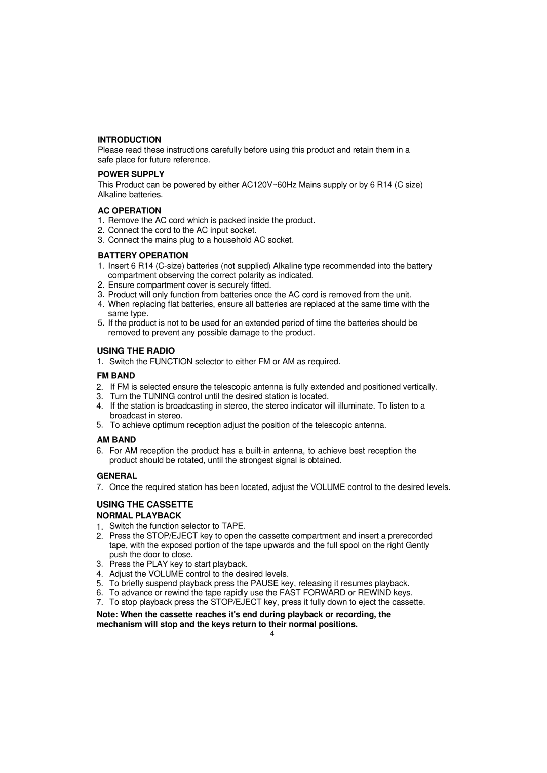 The Singing Machine SMB-637 instruction manual Using the Radio, Using the Cassette 