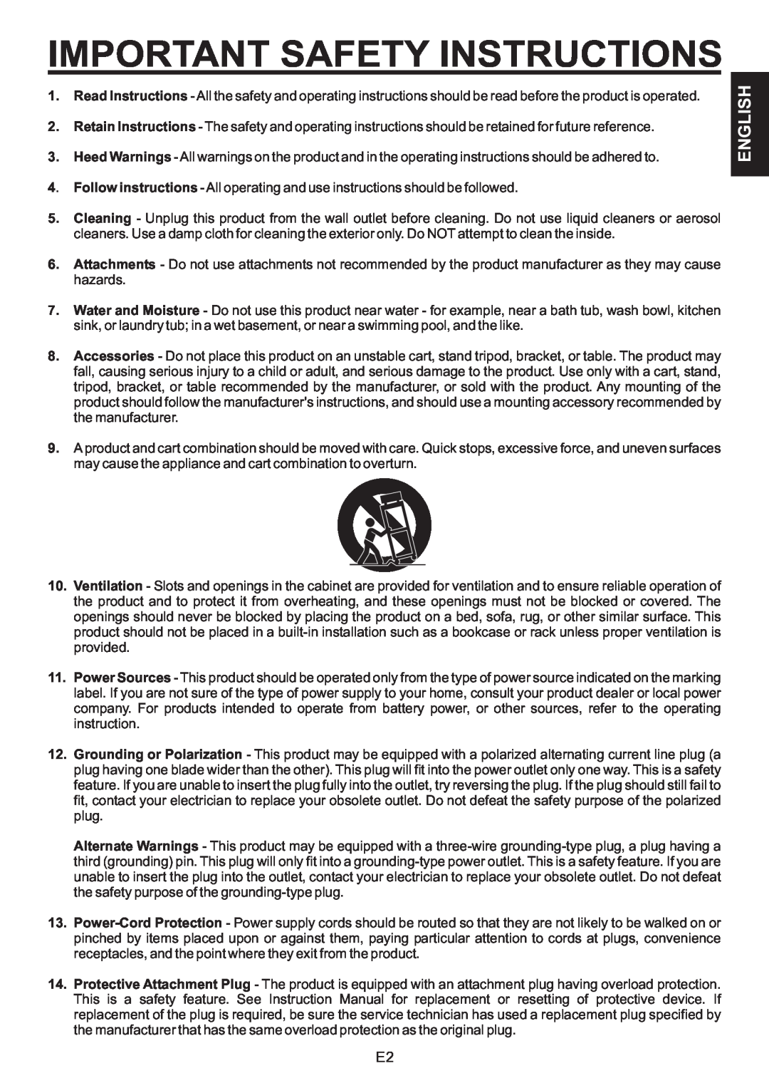 The Singing Machine SMB-664 instruction manual Important Safety Instructions, English 