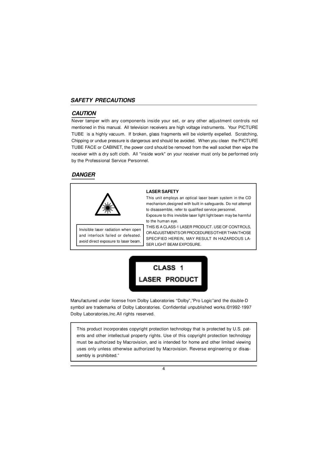 The Singing Machine SMB-680 manual Laser Safety 