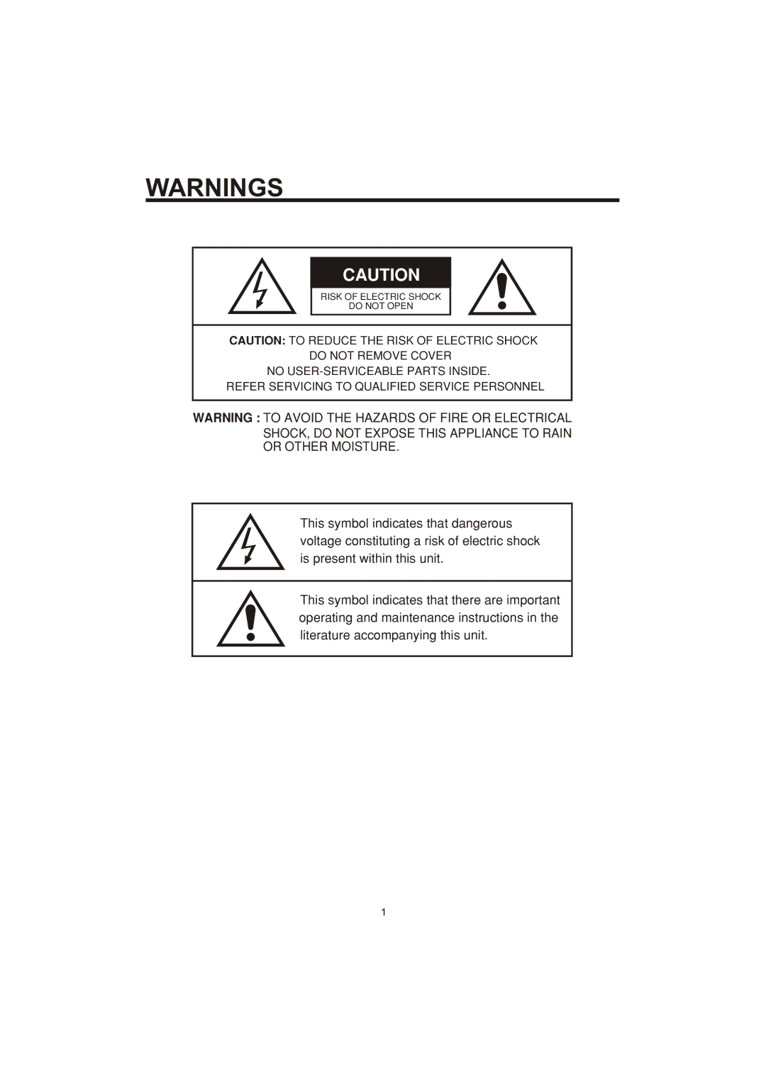 The Singing Machine SME-378 owner manual Risk of Electric Shock Do not Open 