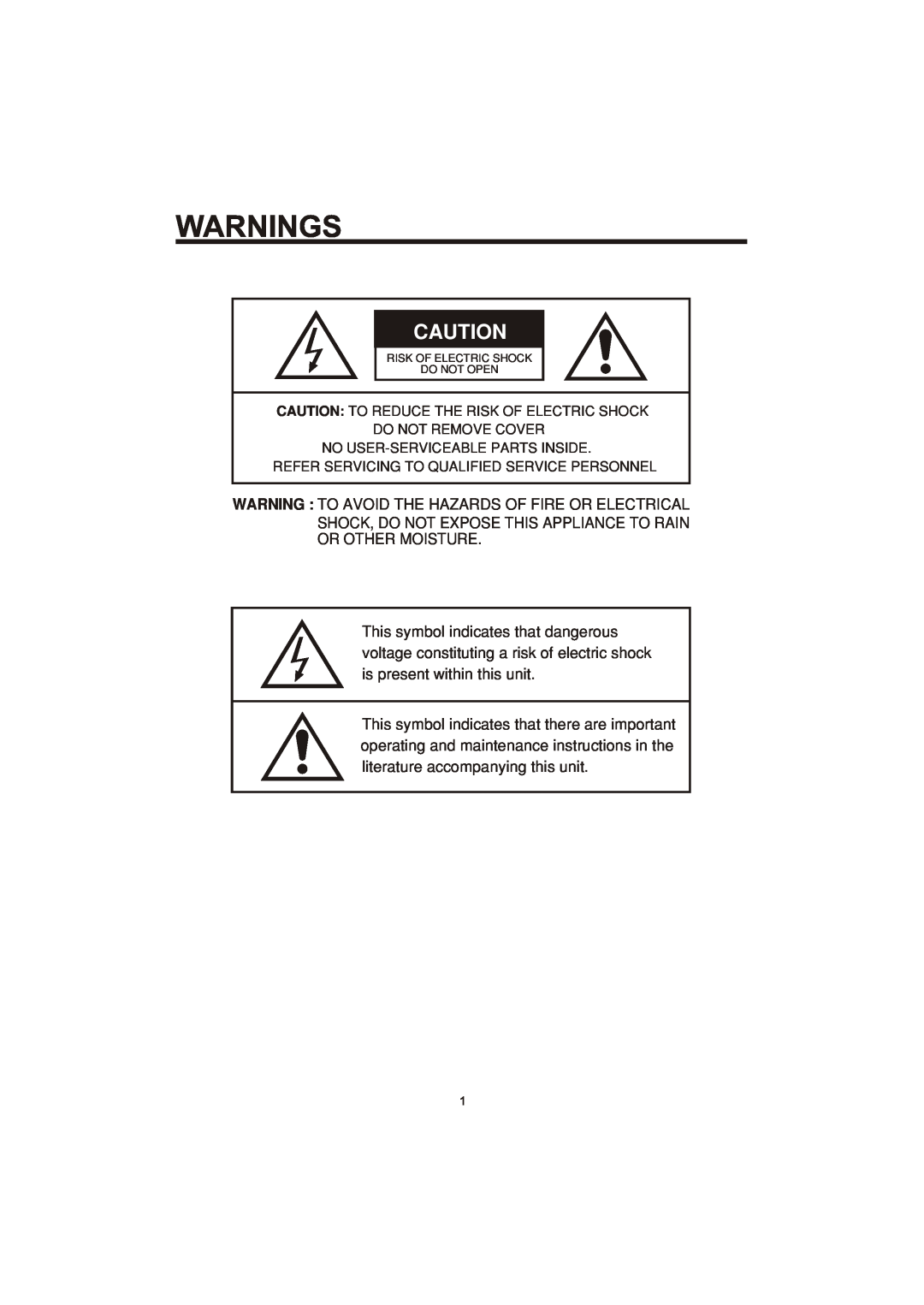 The Singing Machine SME-378 owner manual Warnings, Caution To Reduce The Risk Of Electric Shock, Do Not Remove Cover 