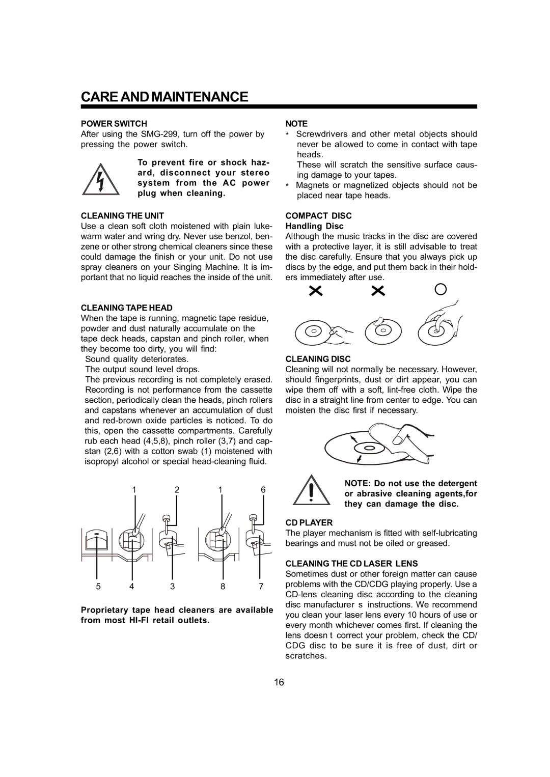 The Singing Machine SMG - 299 owner manual Careandmaintenance 