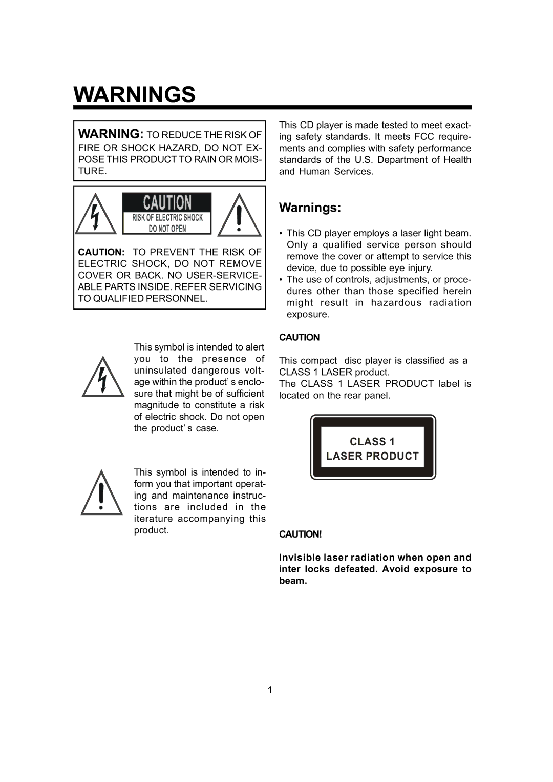 The Singing Machine SMG - 299 owner manual Class Laser Product 