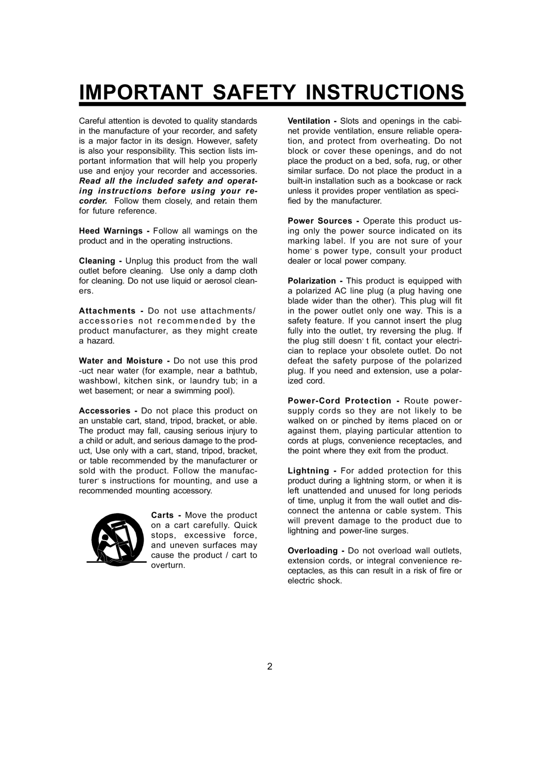 The Singing Machine SMG - 299 owner manual Important Safety Instructions 