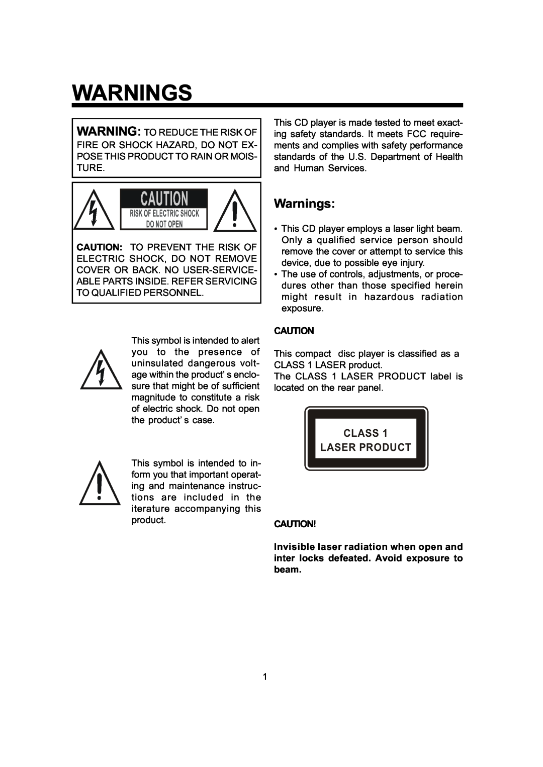 The Singing Machine SMG - 299 owner manual Warnings, Class Laser Product 