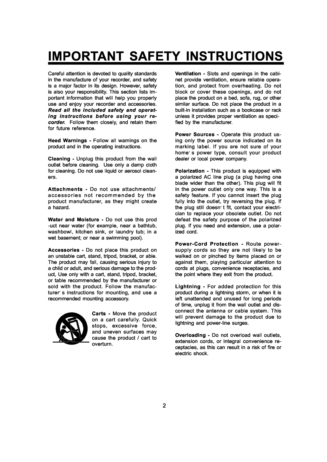 The Singing Machine SMG - 299 owner manual Important Safety Instructions 