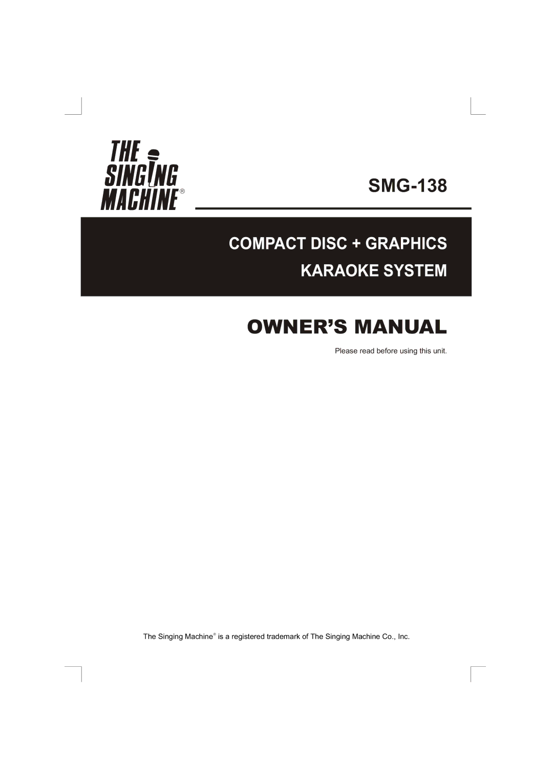 The Singing Machine SMG-138 owner manual 