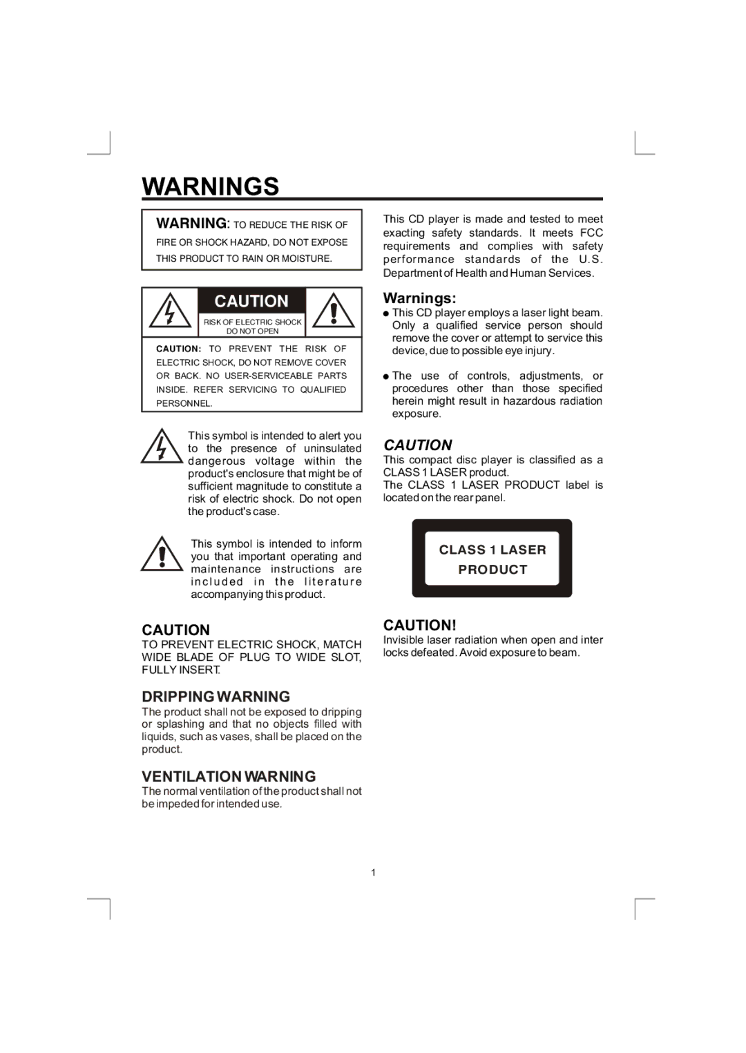 The Singing Machine SMG-138 owner manual Dripping Warning, Ventilation Warning 