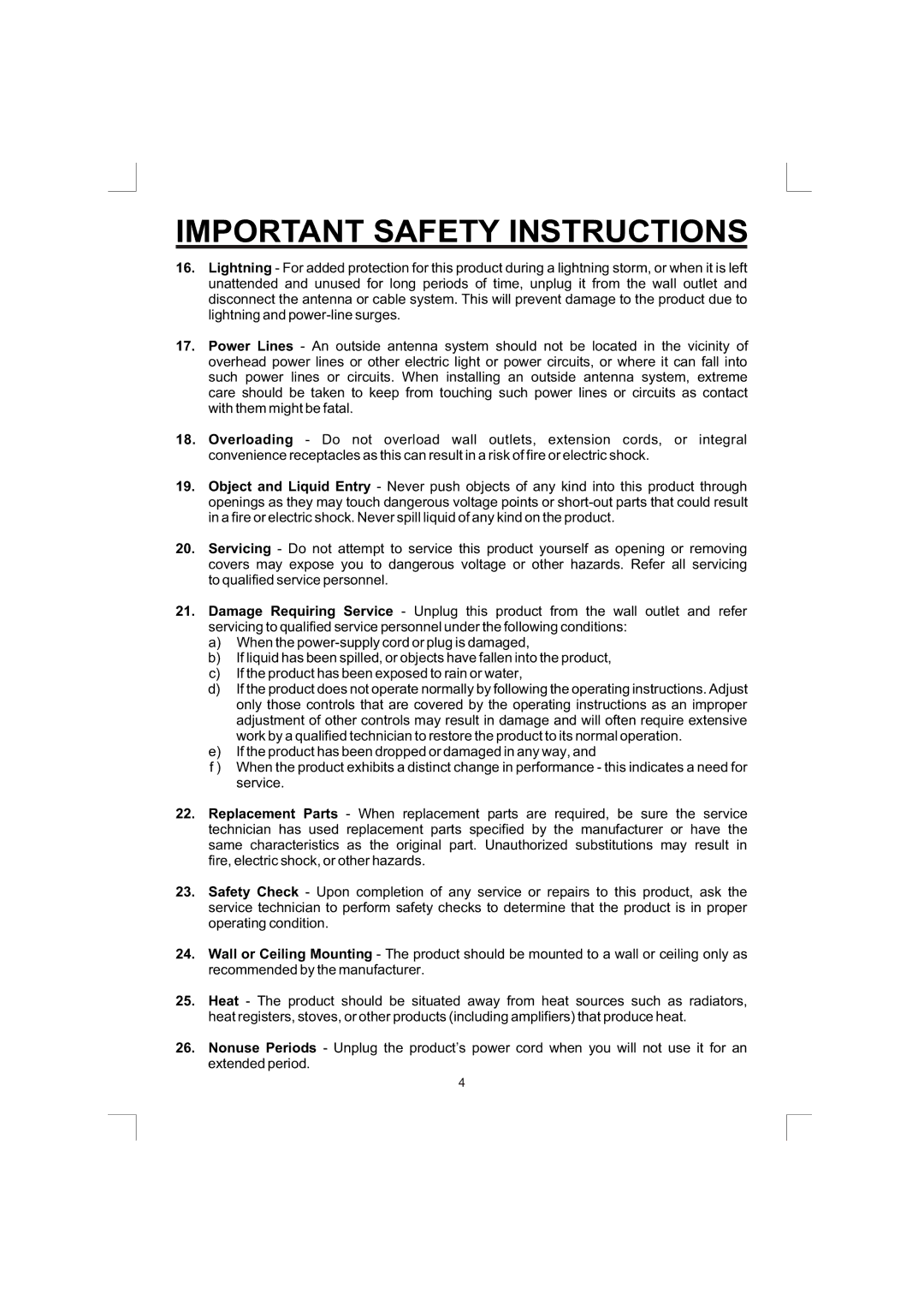 The Singing Machine SMG-138 owner manual Important Safety Instructions 