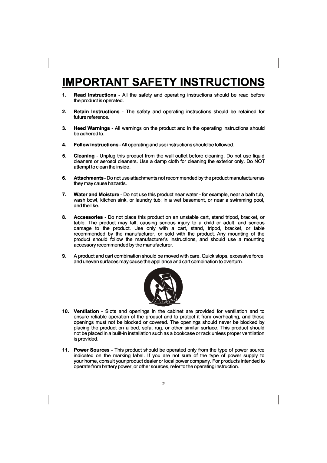 The Singing Machine SMG-138 owner manual Important Safety Instructions 