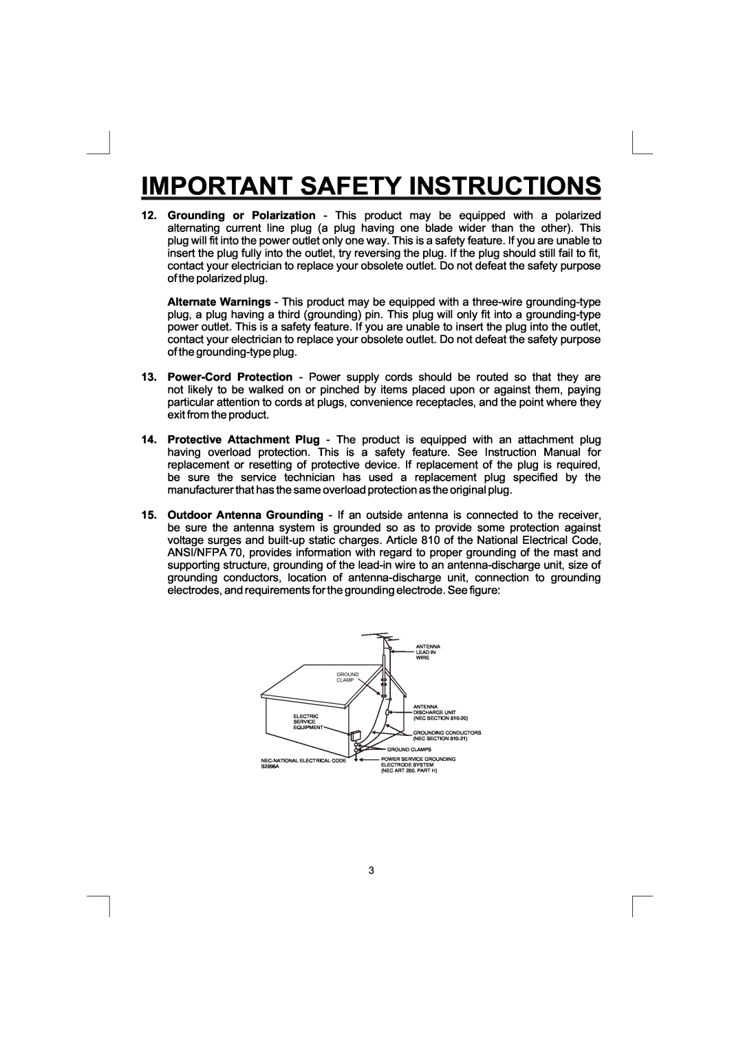 The Singing Machine SMG-138 owner manual Important Safety Instructions, Antenna 