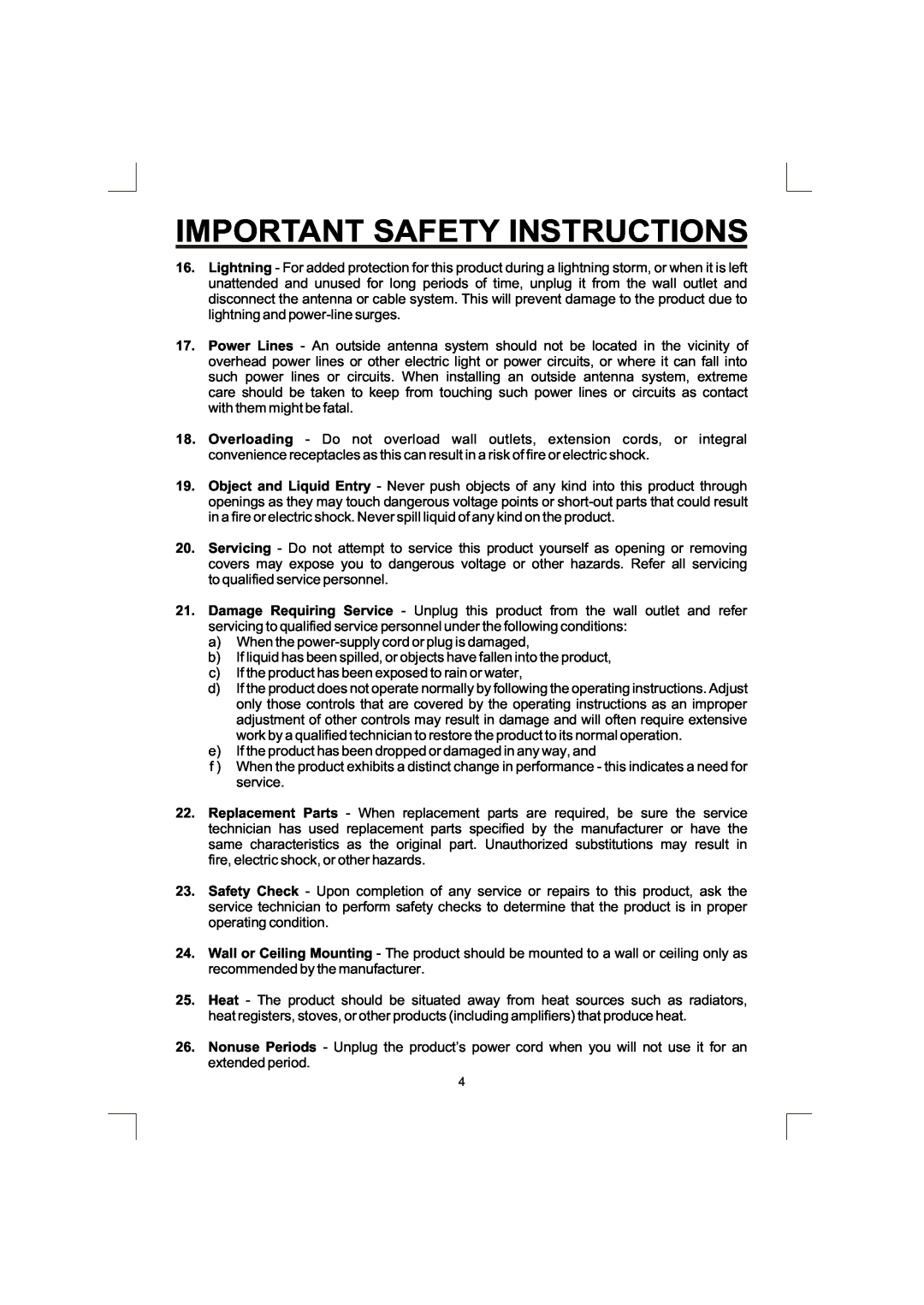 The Singing Machine SMG-138 owner manual Important Safety Instructions, aWhen the power-supplycord or plug is damaged 