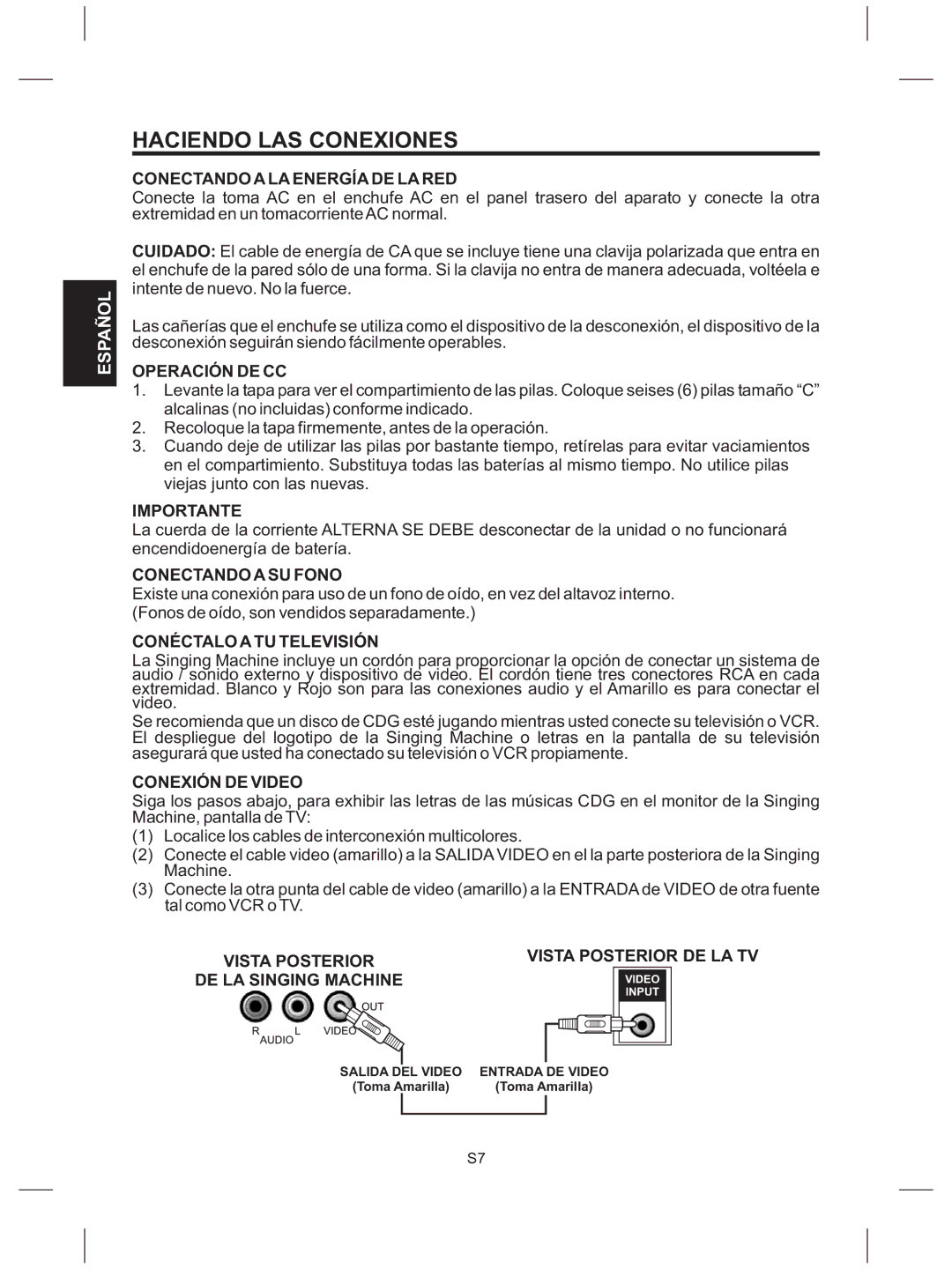 The Singing Machine SMG-151 instruction manual Haciendo LAS Conexiones 