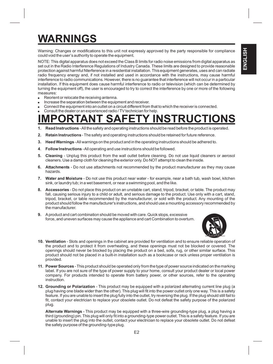 The Singing Machine SMG-151 instruction manual Important Safety Instructions 