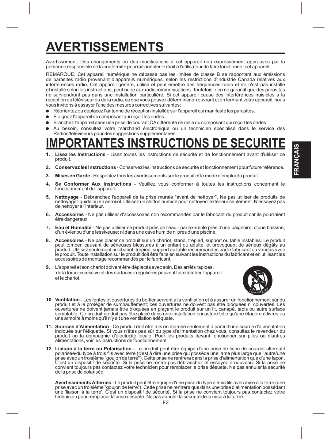 The Singing Machine SMG-151 instruction manual Importantes Instructions DE Securite 