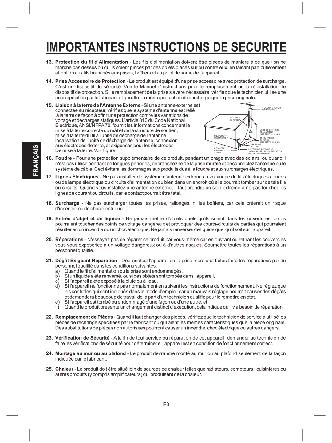 The Singing Machine SMG-151 instruction manual Importantes Instructions DE Securite 