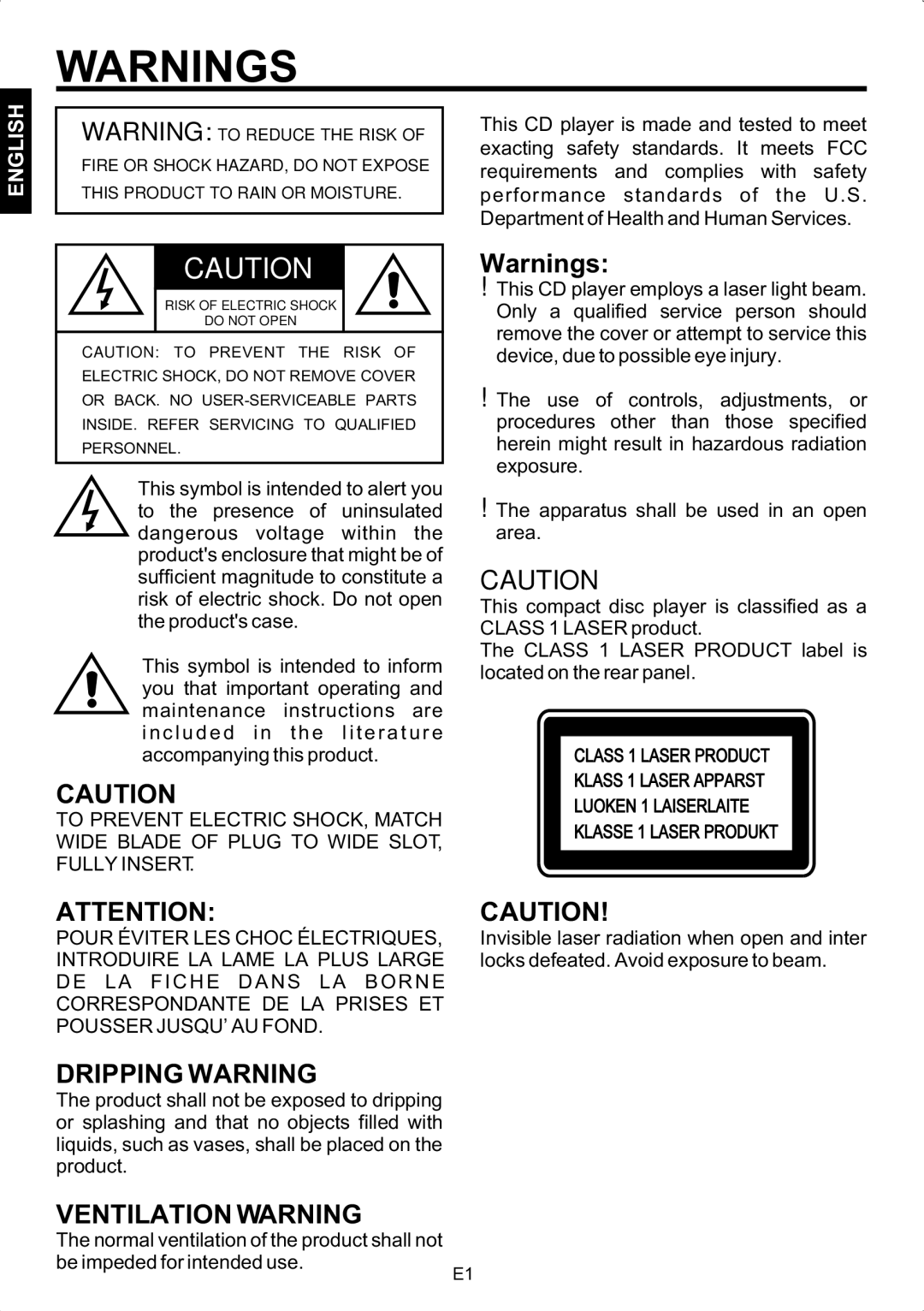 The Singing Machine SMG-158 instruction manual Dripping Warning, Ventilation Warning 