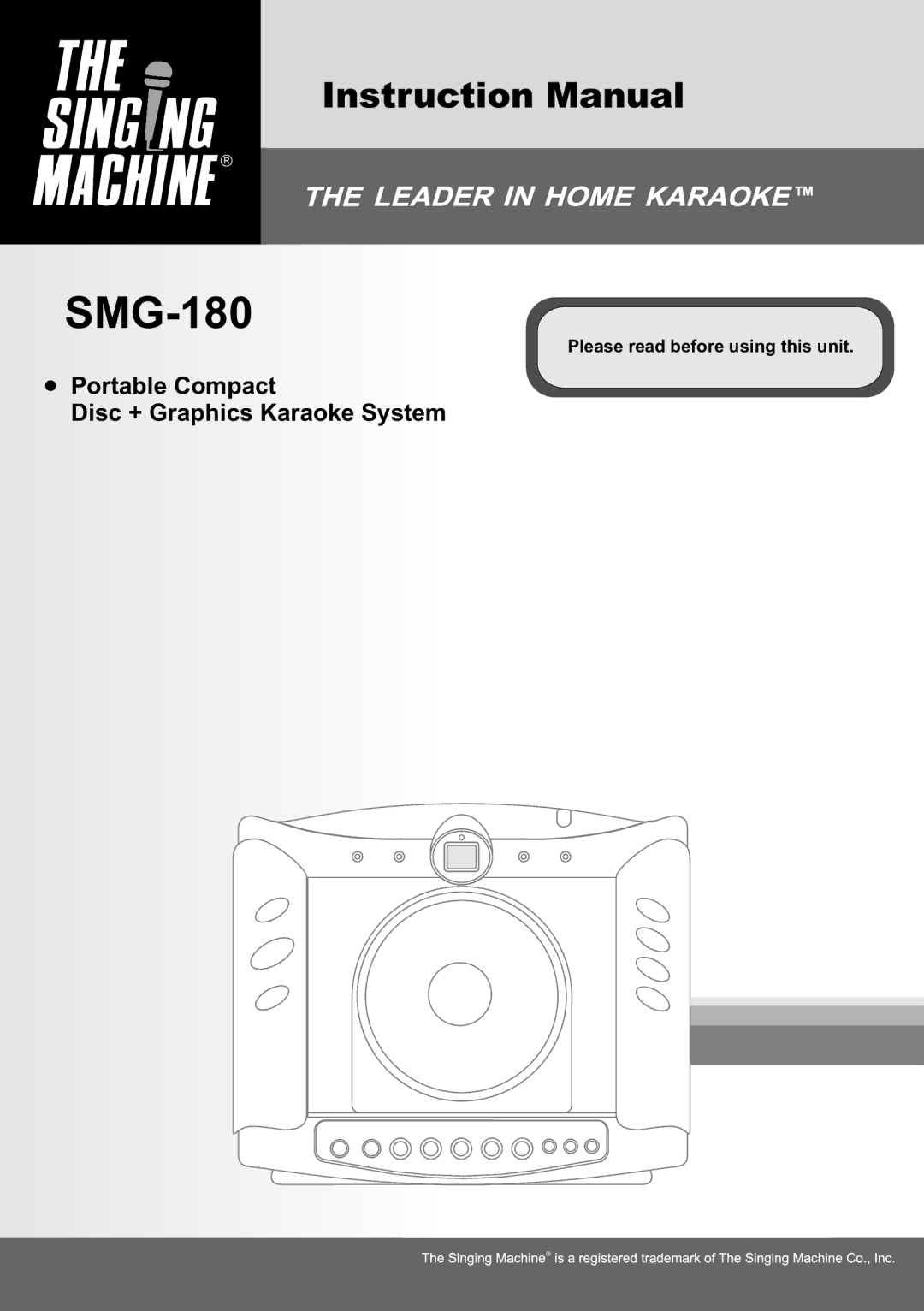 The Singing Machine SMG-180 manual 