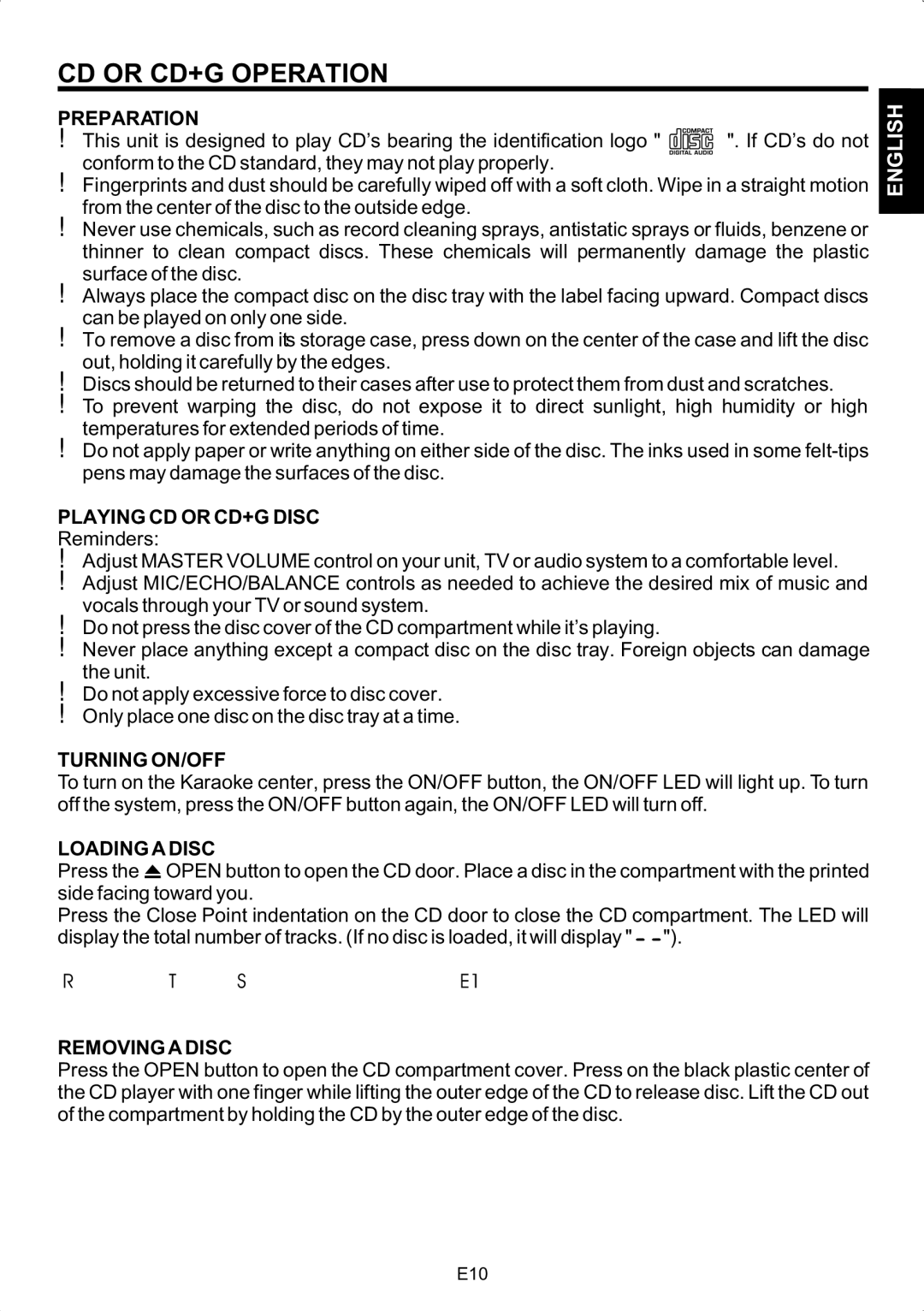 The Singing Machine SMG-180 manual CD or CD+G Operation 