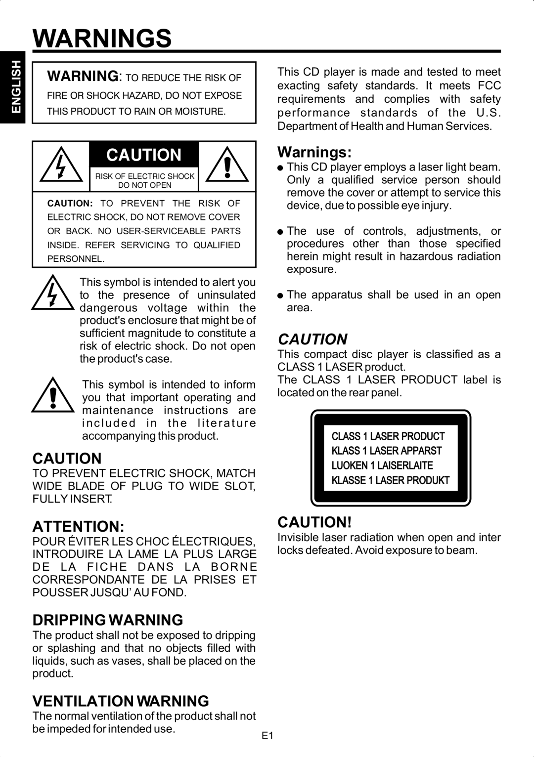 The Singing Machine SMG-180 manual Dripping Warning, Ventilation Warning 