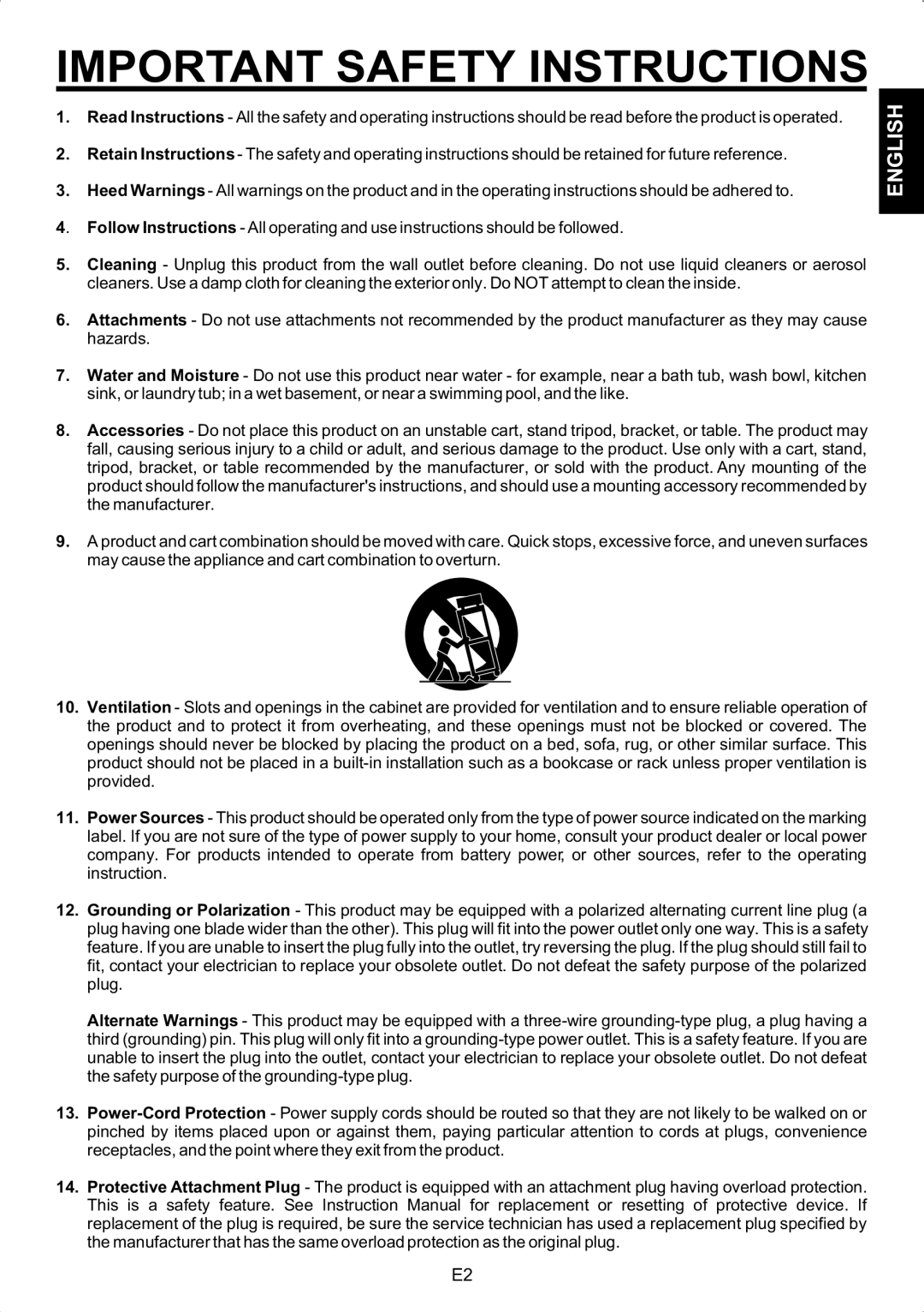 The Singing Machine SMG-180 manual Important Safety Instructions 