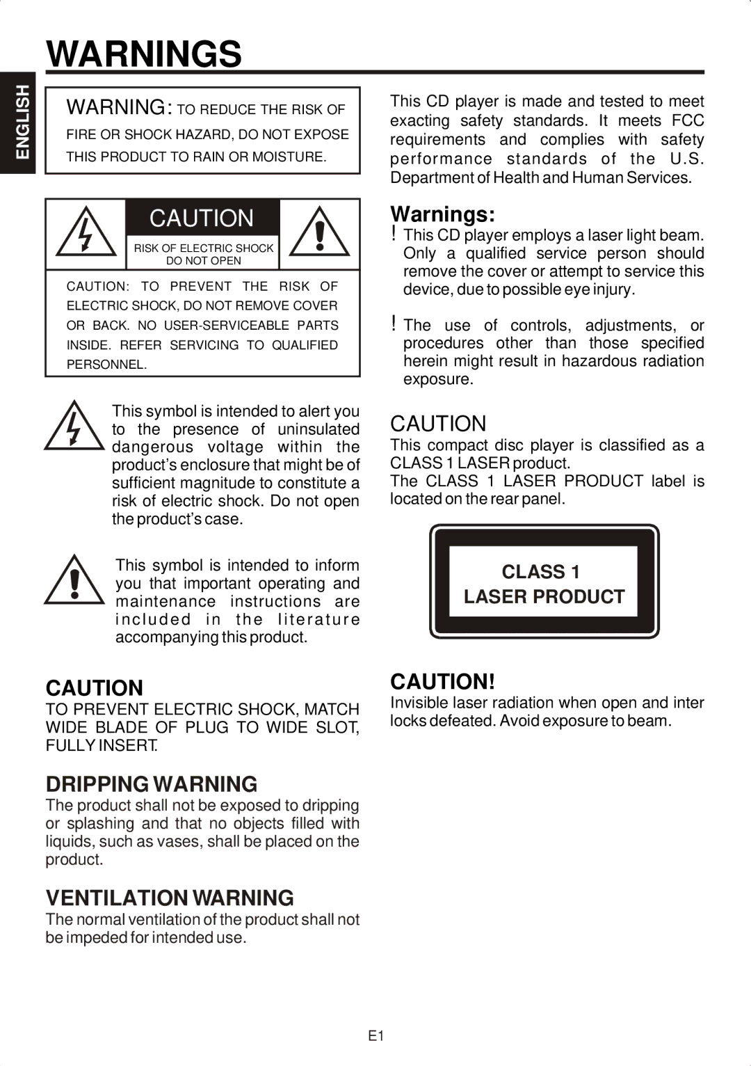 The Singing Machine SMG-301 manual Dripping Warning, Ventilation Warning 