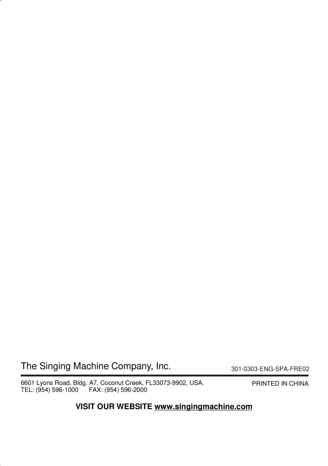 The Singing Machine SMG-301 manual Singing Machine Company, Inc 