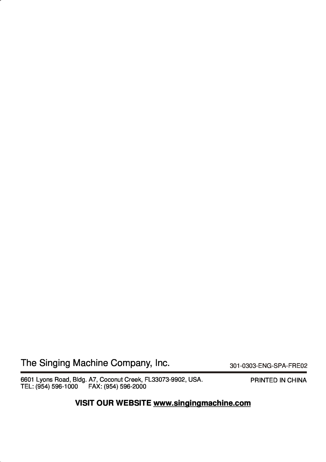 The Singing Machine SMG-301 manual The Singing Machine Company, Inc 