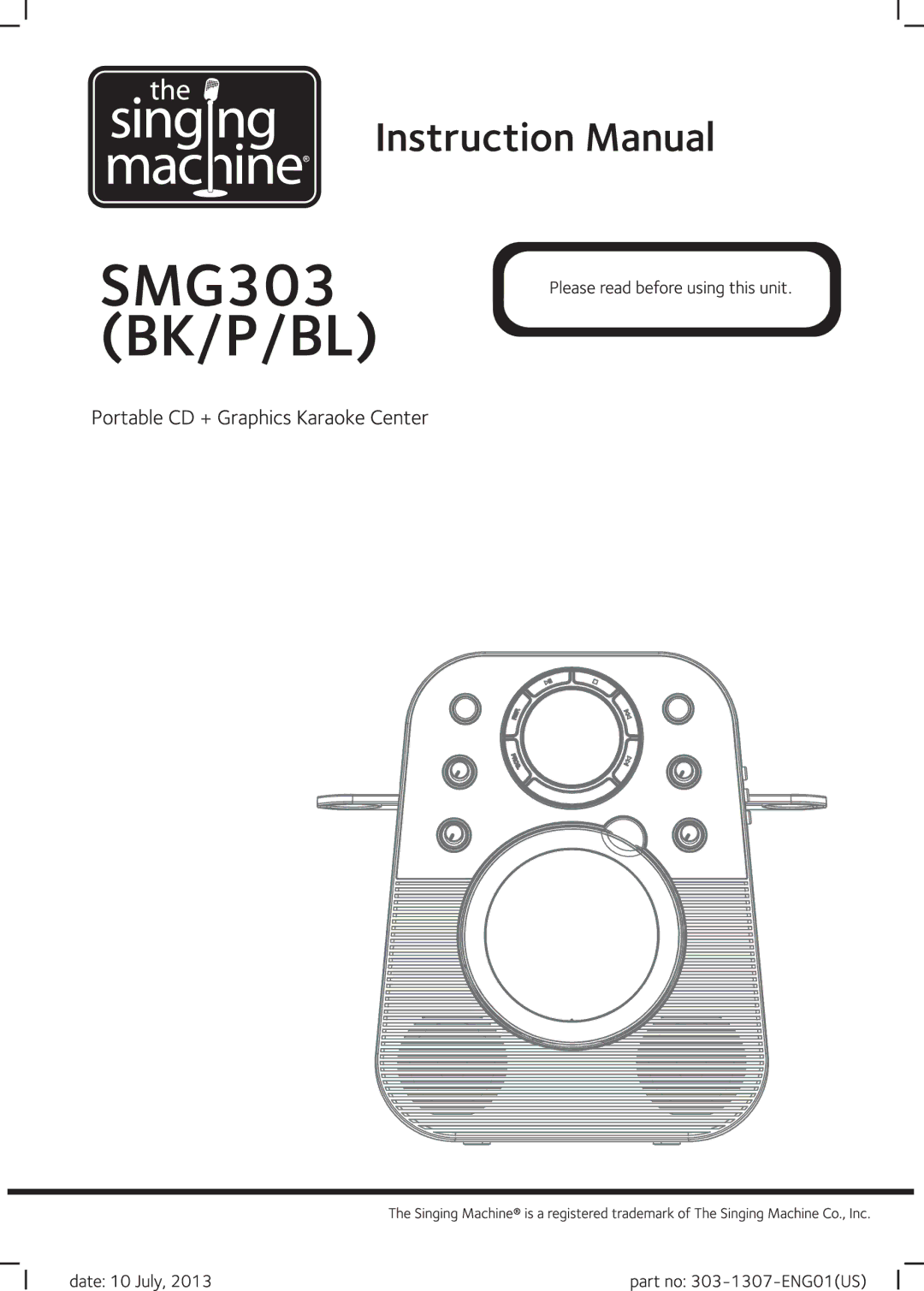 The Singing Machine 303-1307-ENG01(US), SMG303 manual 