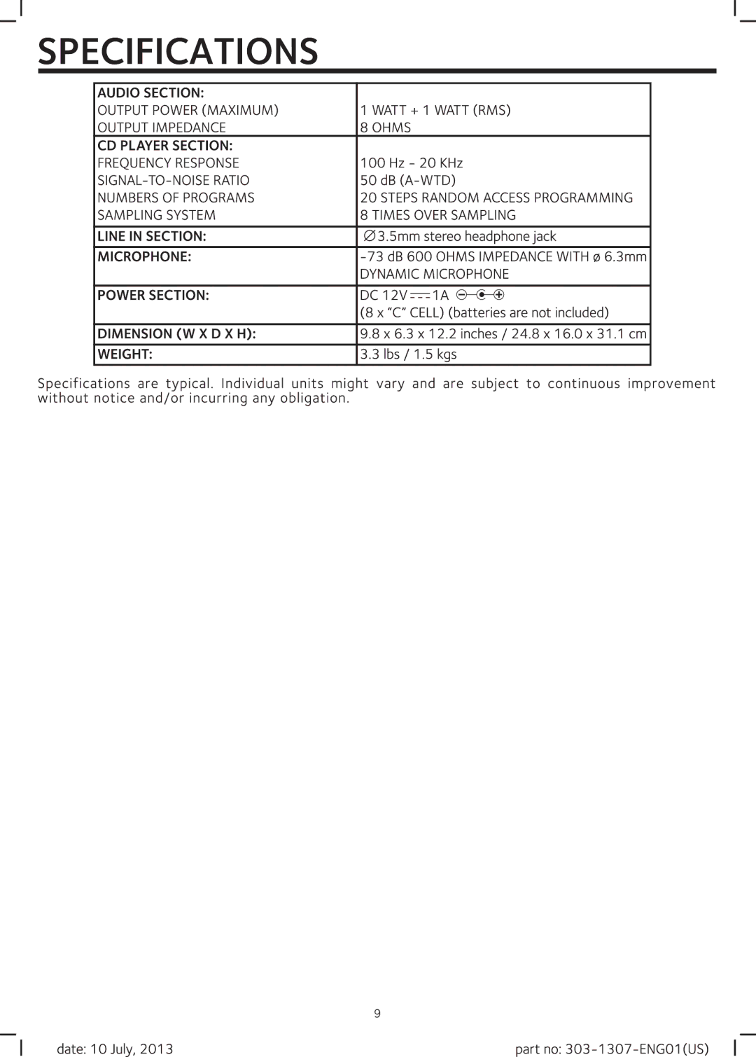 The Singing Machine SMG303, 303-1307-ENG01(US) manual 