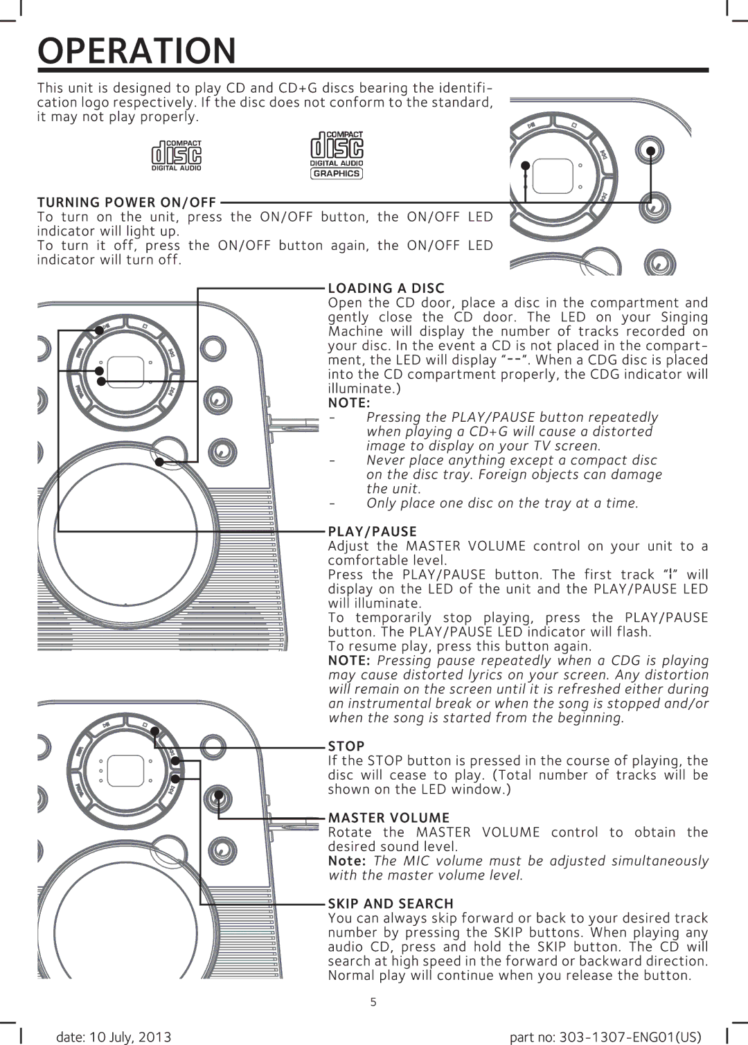 The Singing Machine SMG303, 303-1307-ENG01(US) manual 