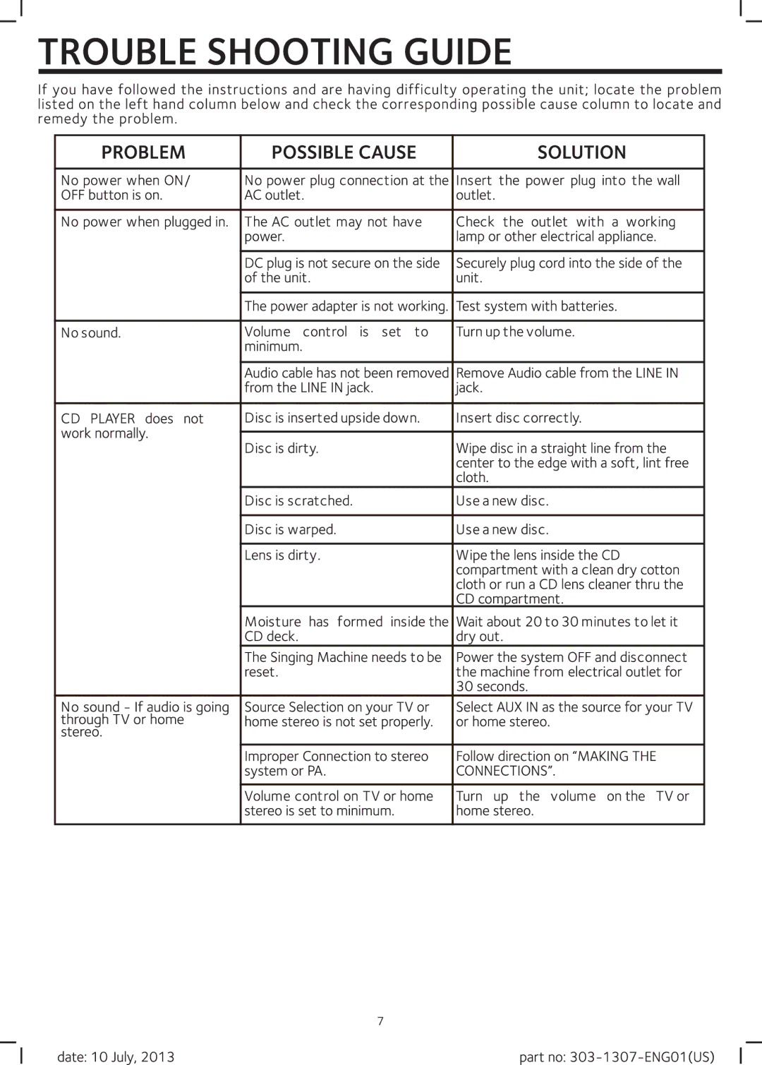 The Singing Machine SMG303, 303-1307-ENG01(US) manual 