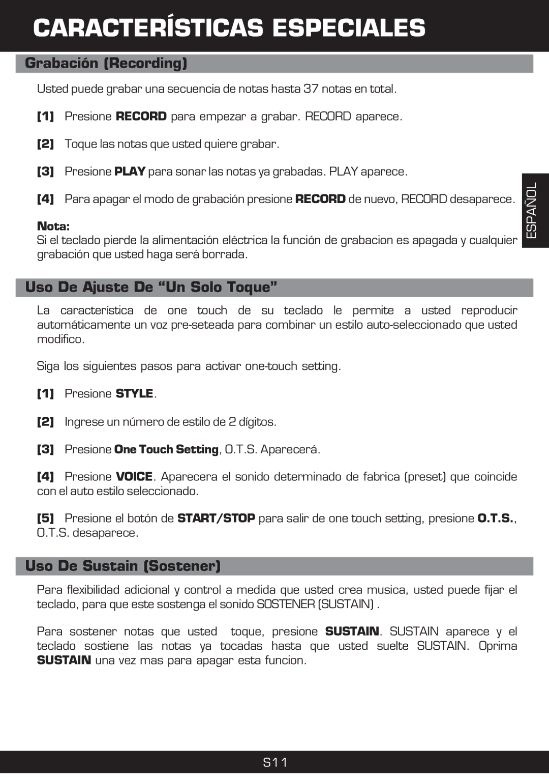 The Singing Machine SMI-1420 manual Características Especiales, Grabación Recording, Uso De Ajuste De Un Solo Toque 