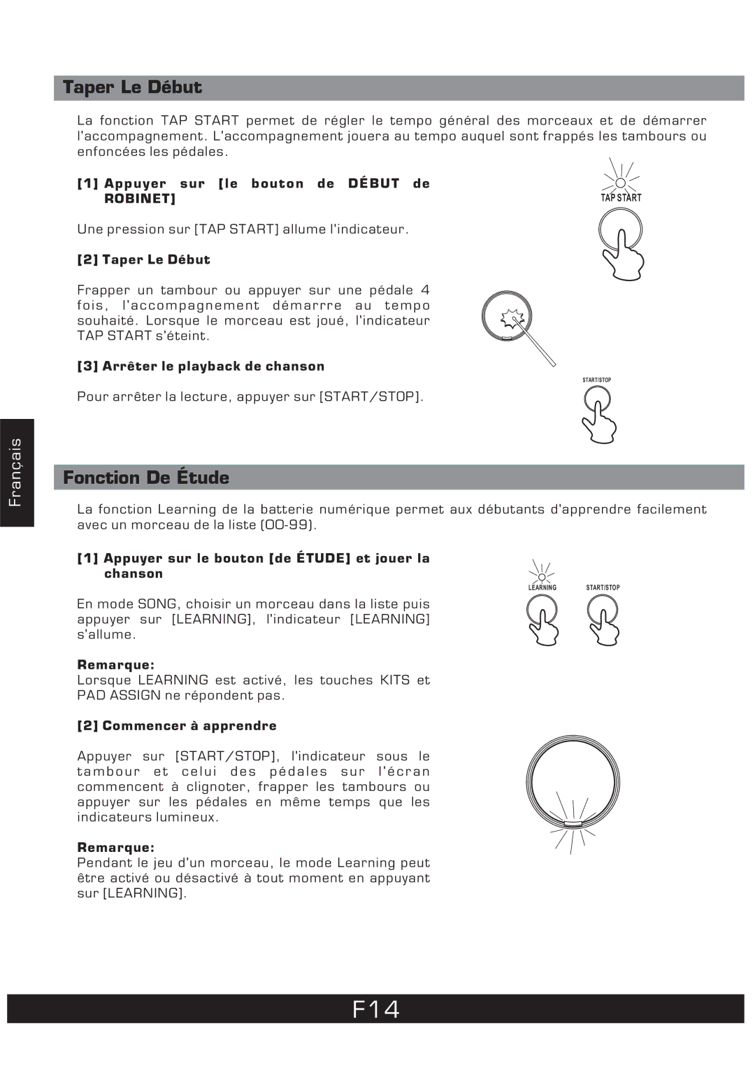 The Singing Machine SMI-1452 manual Taper Le Début, Fonction De Étude 