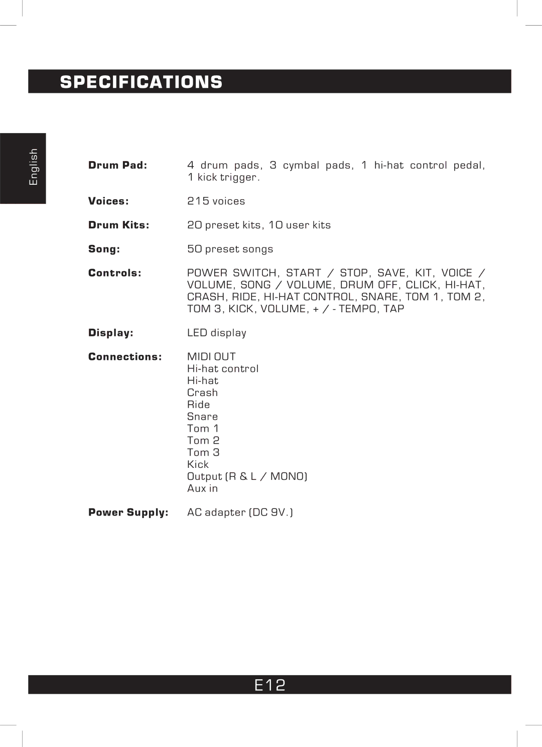 The Singing Machine SMI-1460 instruction manual Specifications, E12 