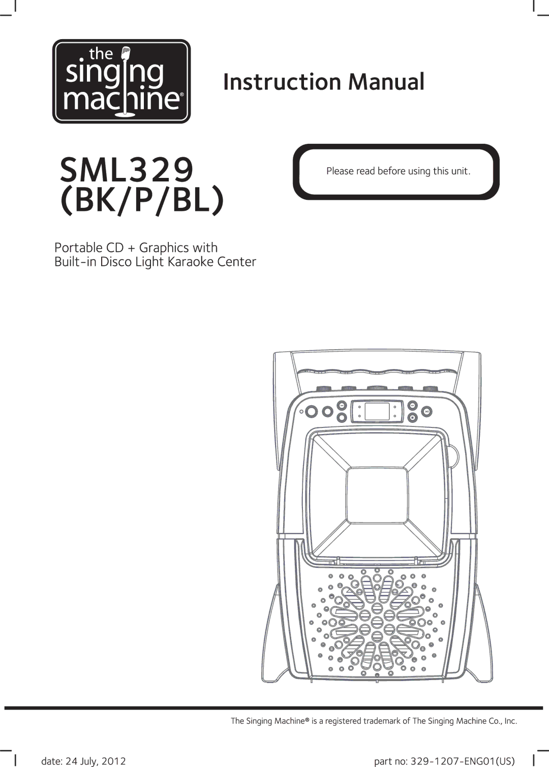 The Singing Machine THE SINGING MACHINE, SML329(BK/P/BL) manual 