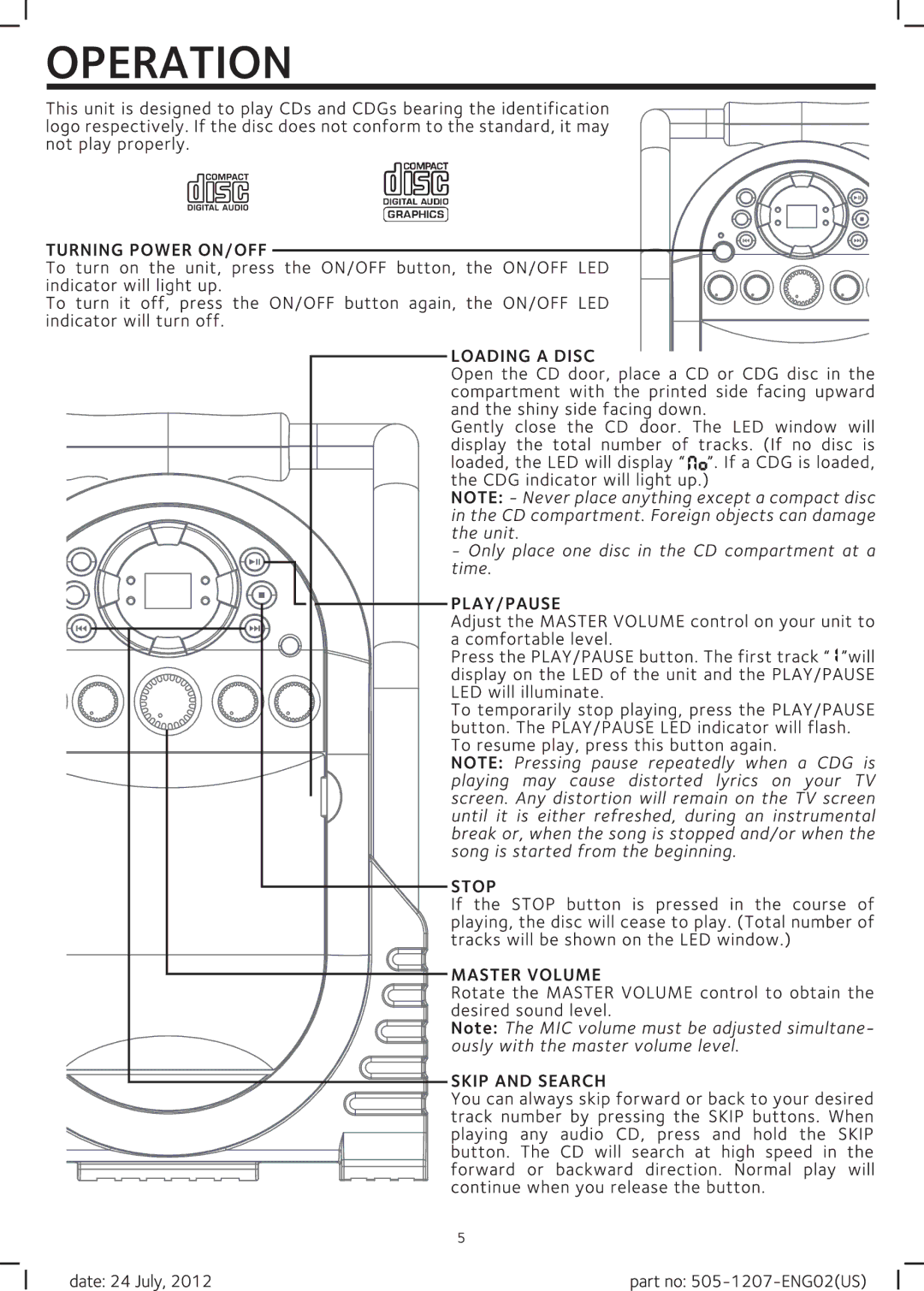 The Singing Machine SML505 manual 