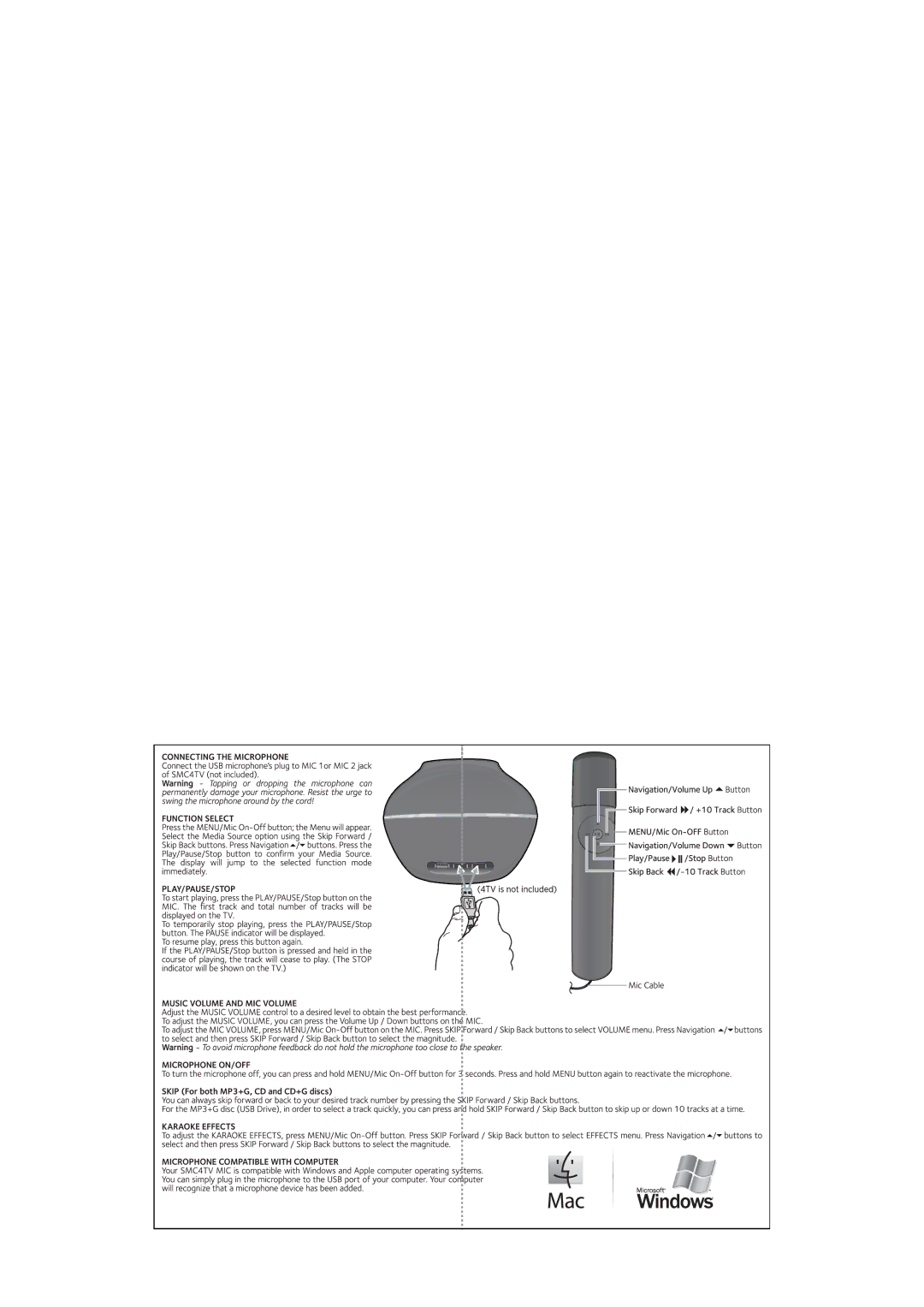 The Singing Machine SMM210, SMC4TV Mic manual 