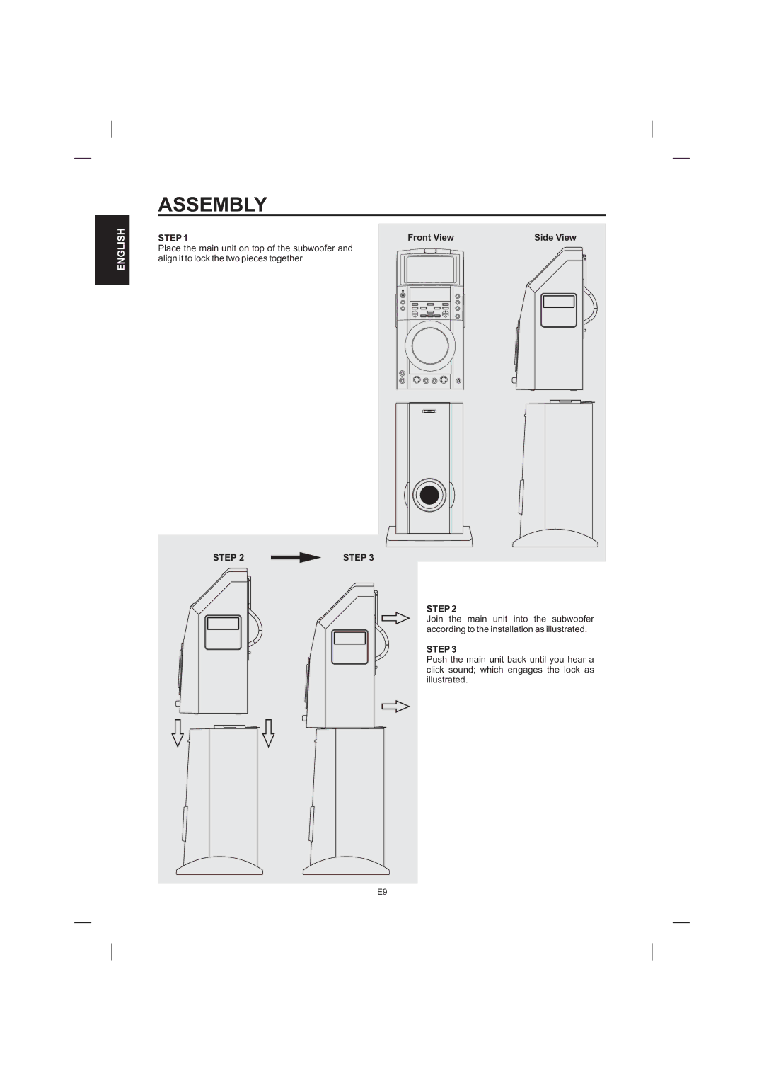 The Singing Machine STVD-1001 manual Assembly, Step, Front View 