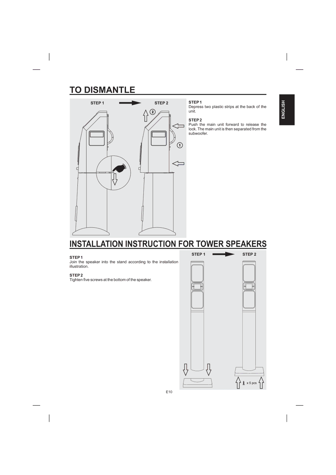 The Singing Machine STVD-1001 manual To Dismantle, Installation Instruction for Tower Speakers 