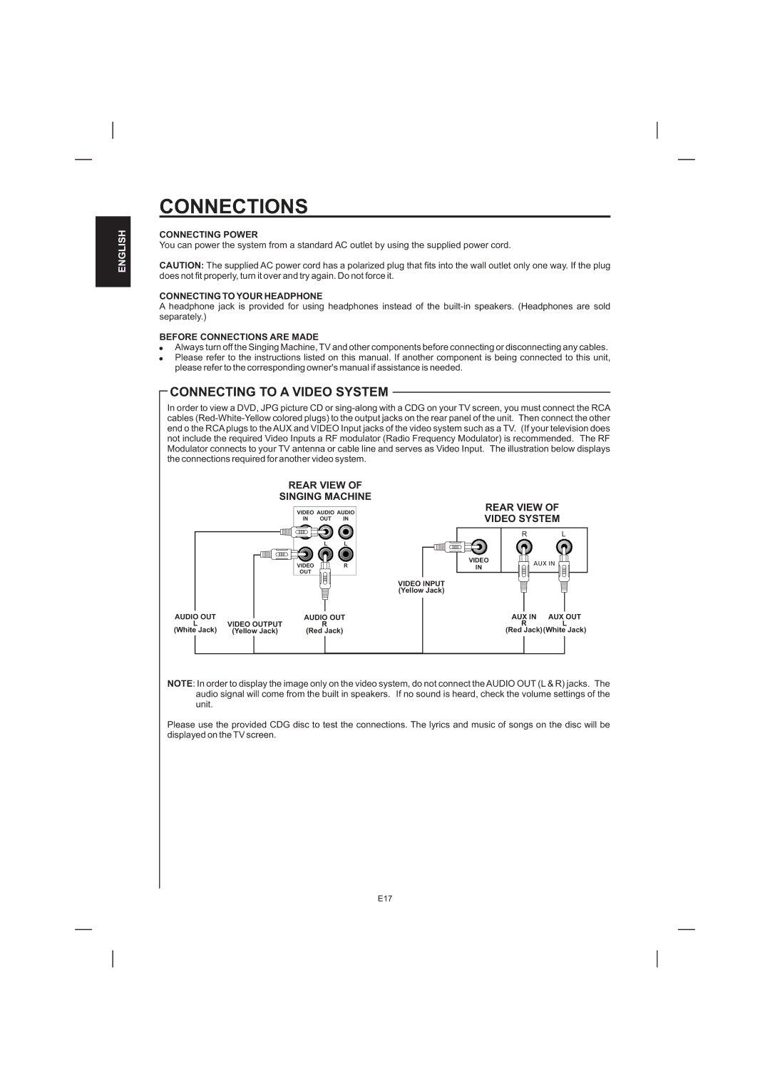 The Singing Machine STVD-1001 manual Connecting to a Video System, Connecting Power, Connecting to Your Headphone 