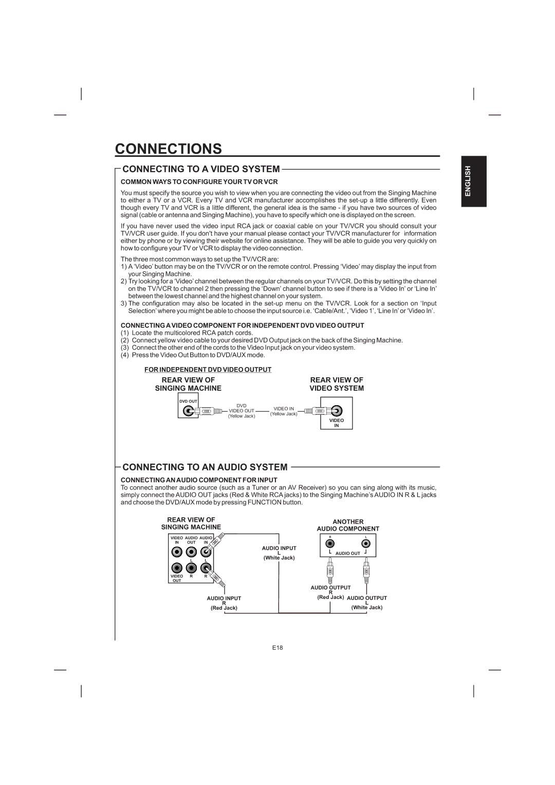 The Singing Machine STVD-1001 manual Connecting to AN Audio System, Common Ways to Configure Your TV or VCR 