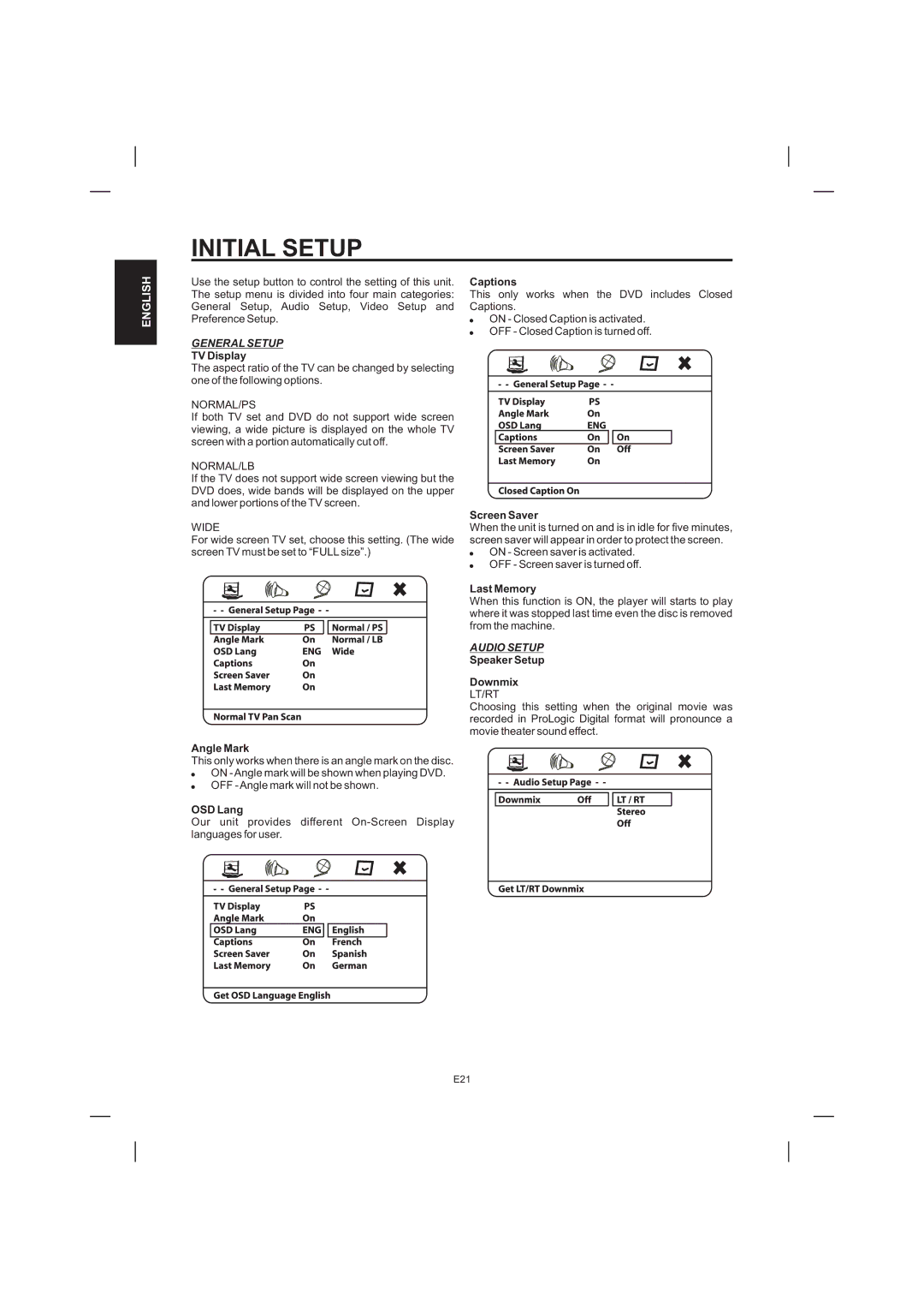 The Singing Machine STVD-1001 manual Initial Setup 